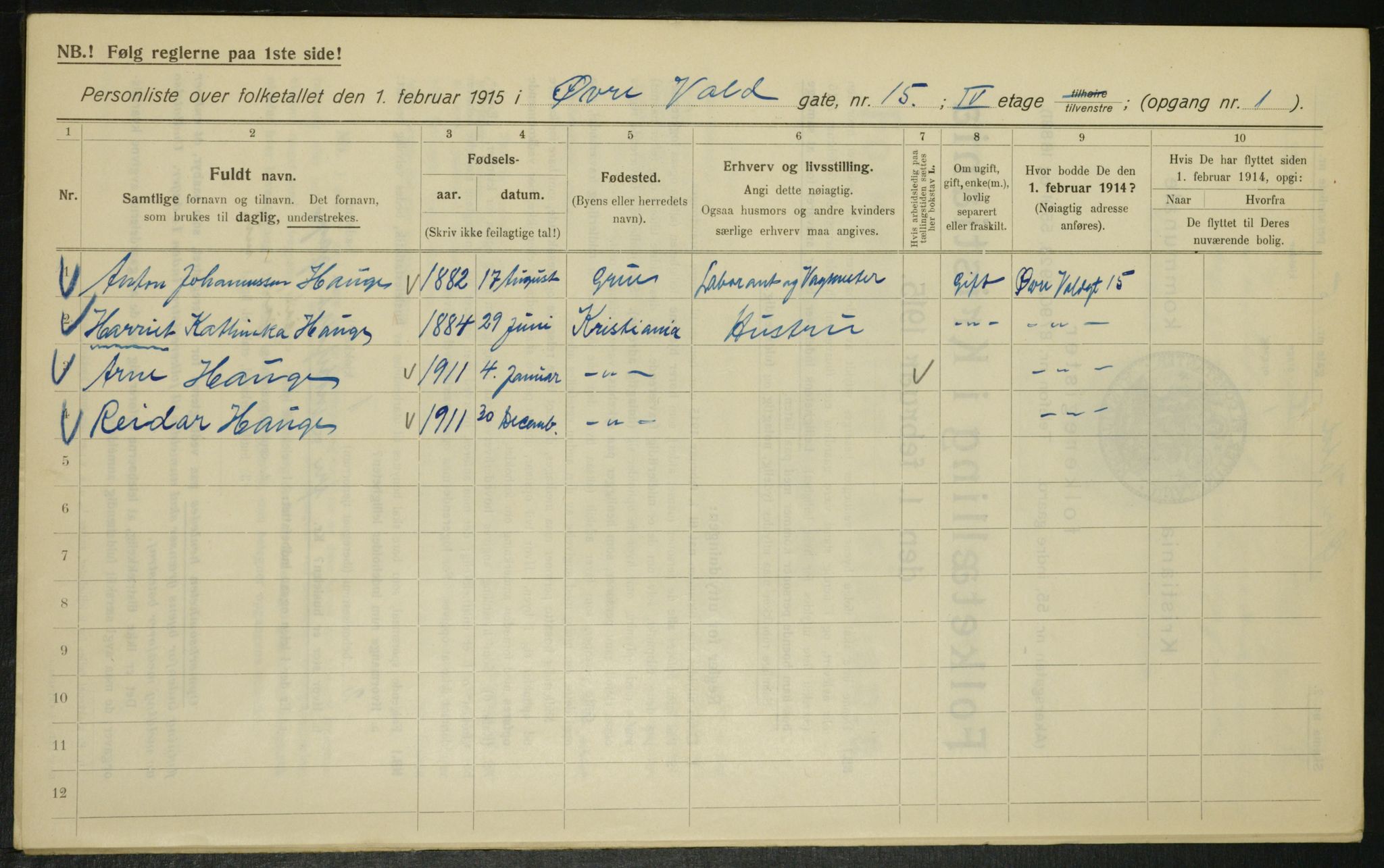 OBA, Municipal Census 1915 for Kristiania, 1915, p. 130840