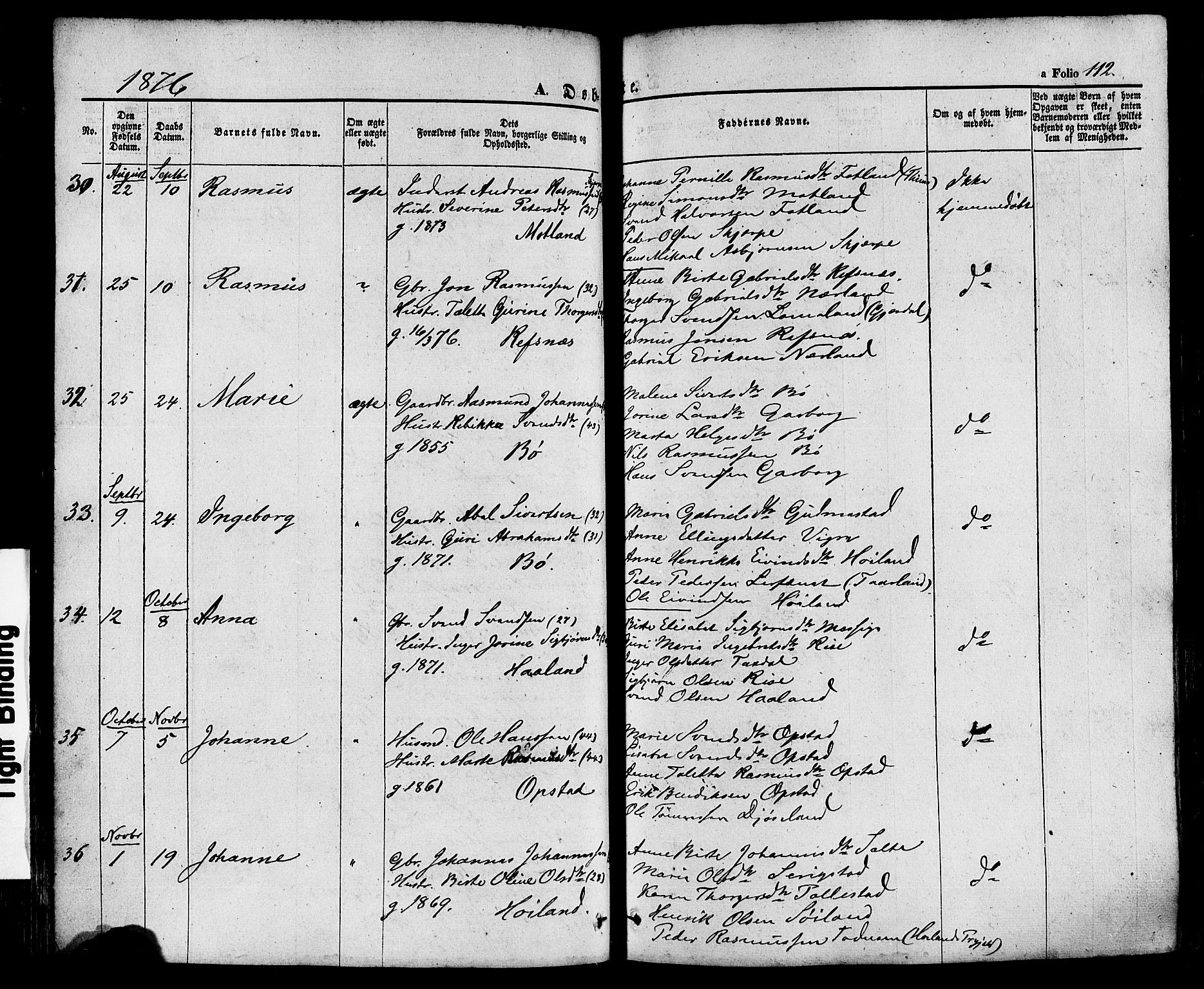 Hå sokneprestkontor, AV/SAST-A-101801/001/30BA/L0008: Parish register (official) no. A 7, 1853-1878, p. 112