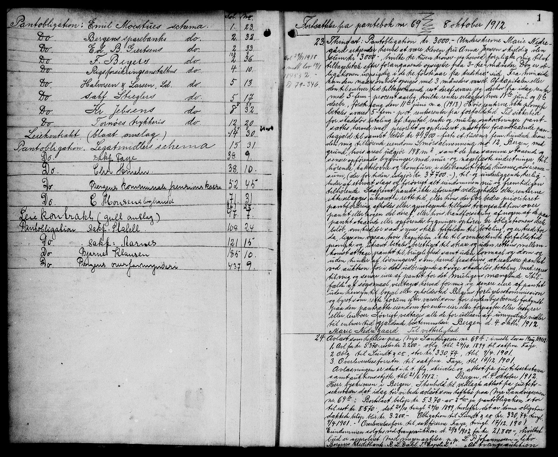 Byfogd og Byskriver i Bergen, AV/SAB-A-3401/03/03Ba/L0071: Mortgage book no. II.B.a.71, 1912-1914, p. 1