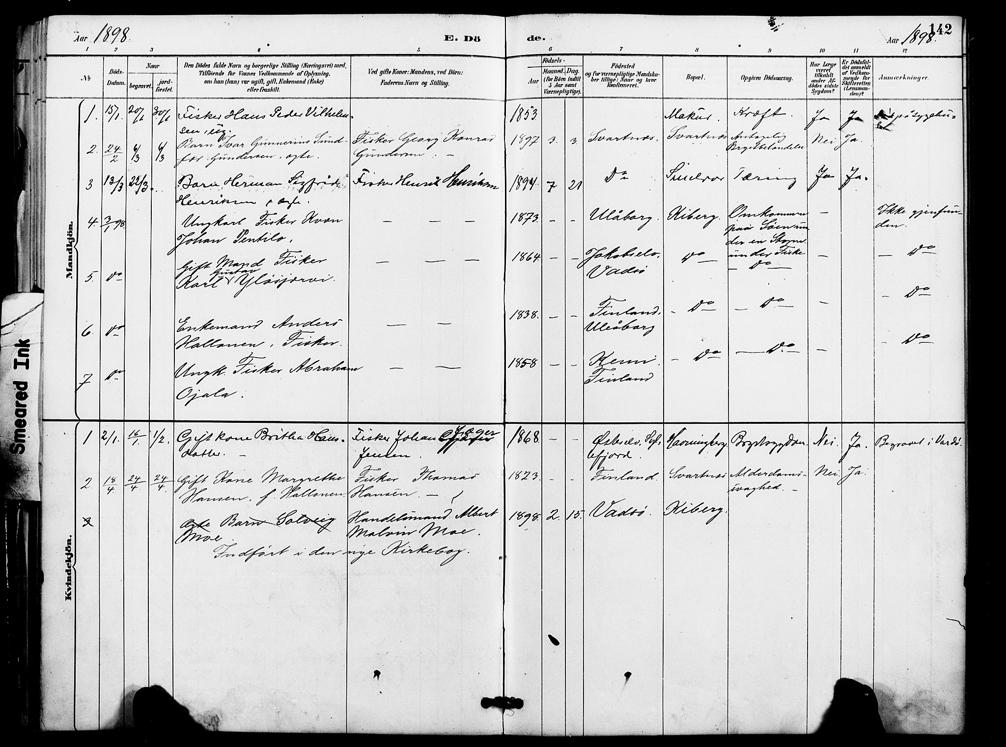 Vardø sokneprestkontor, AV/SATØ-S-1332/H/Ha/L0009kirke: Parish register (official) no. 9, 1887-1898, p. 142