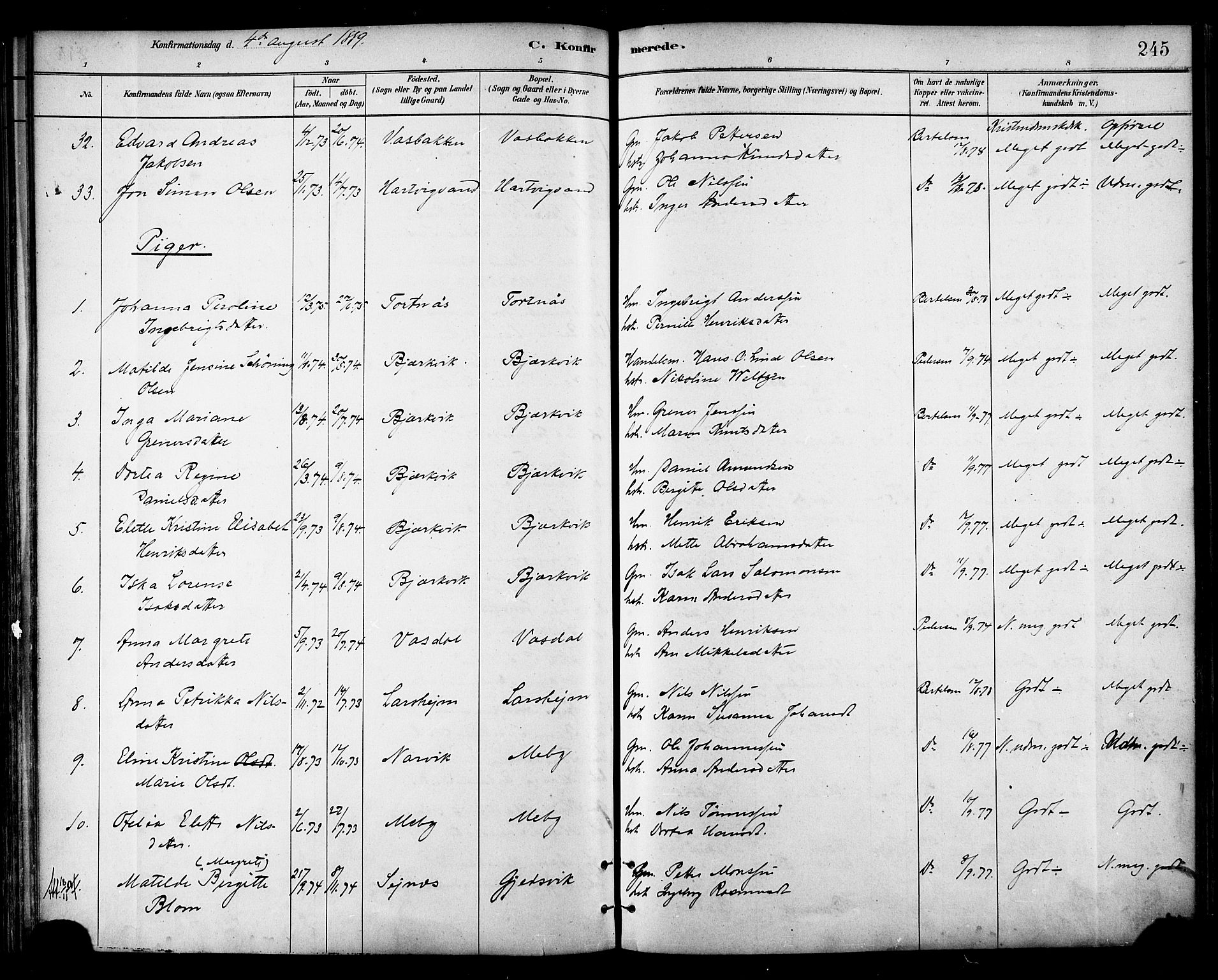 Ministerialprotokoller, klokkerbøker og fødselsregistre - Nordland, SAT/A-1459/866/L0938: Parish register (official) no. 866A01, 1879-1893, p. 245