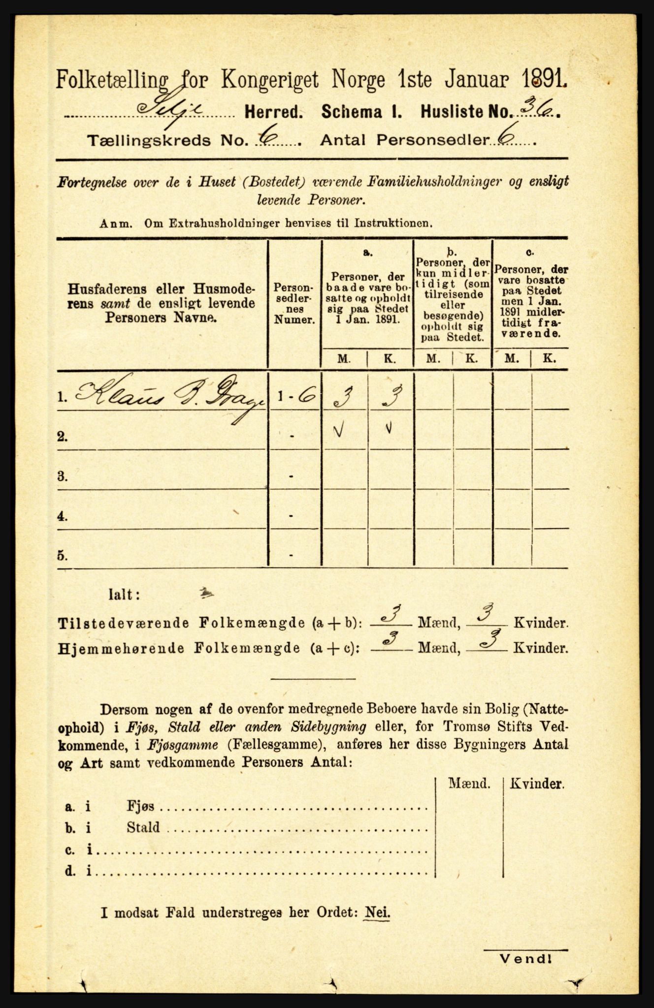 RA, 1891 census for 1441 Selje, 1891, p. 1652