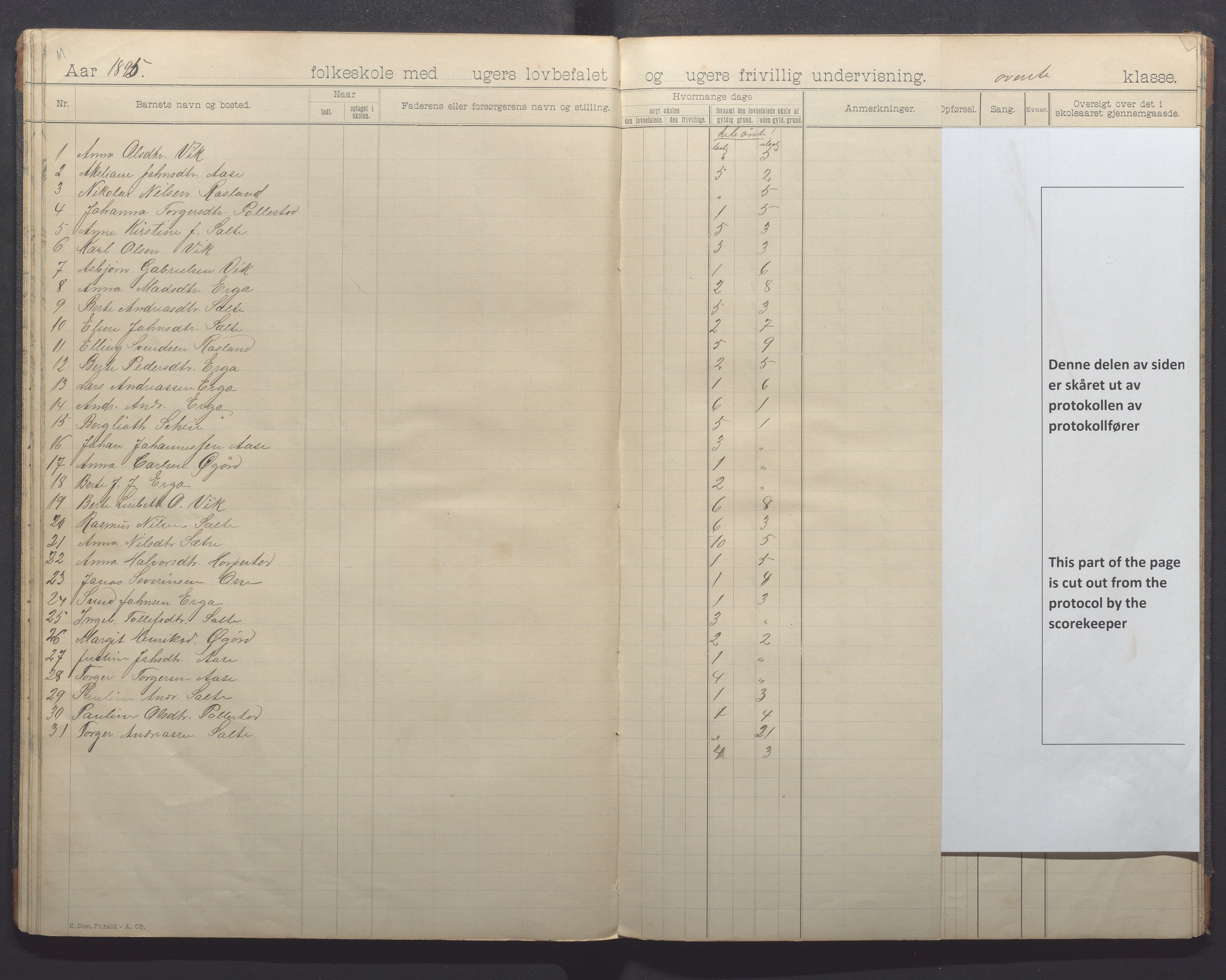 Klepp kommune - Pollestad skule, IKAR/K-100295/H/L0001: Skoleprotokoll, 1892-1898, p. 25