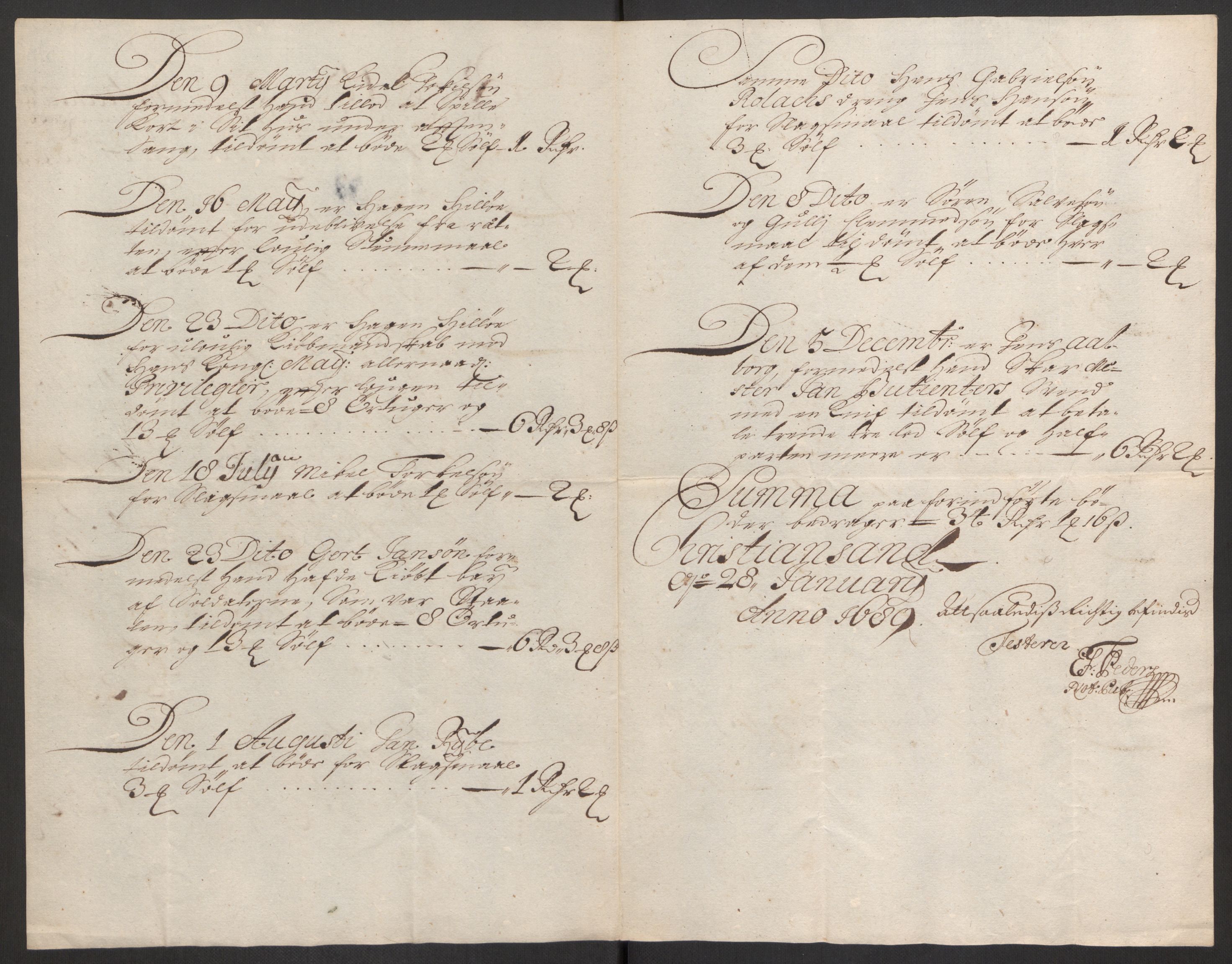 Rentekammeret inntil 1814, Reviderte regnskaper, Byregnskaper, AV/RA-EA-4066/R/Rm/L0285: [M18] Sikt og sakefall, 1681-1718, p. 102