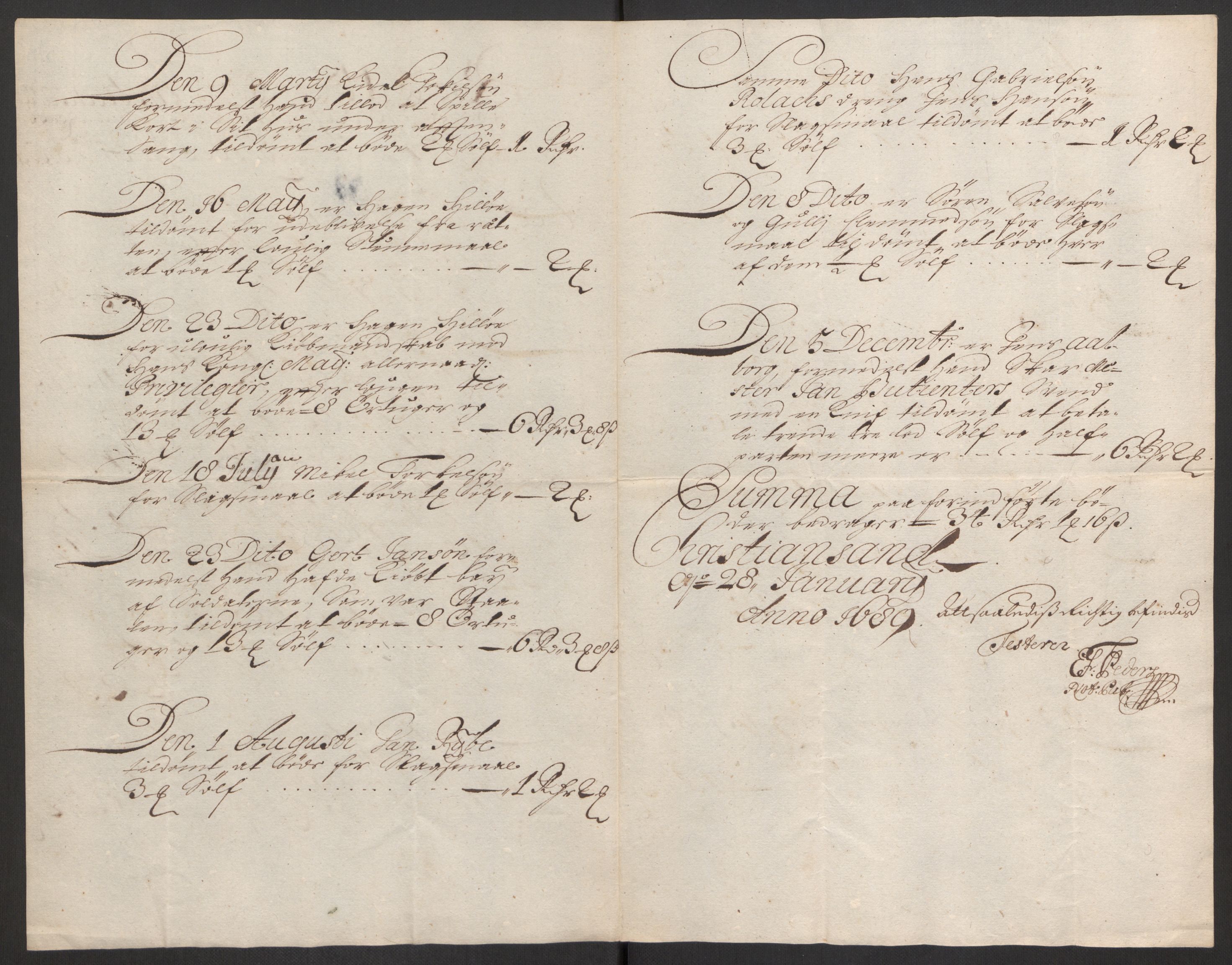 Rentekammeret inntil 1814, Reviderte regnskaper, Byregnskaper, RA/EA-4066/R/Rm/L0285: [M18] Sikt og sakefall, 1681-1718, p. 102