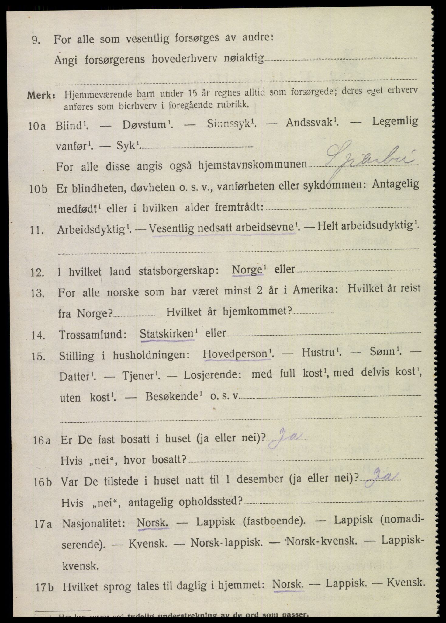 SAT, 1920 census for Sparbu, 1920, p. 3172