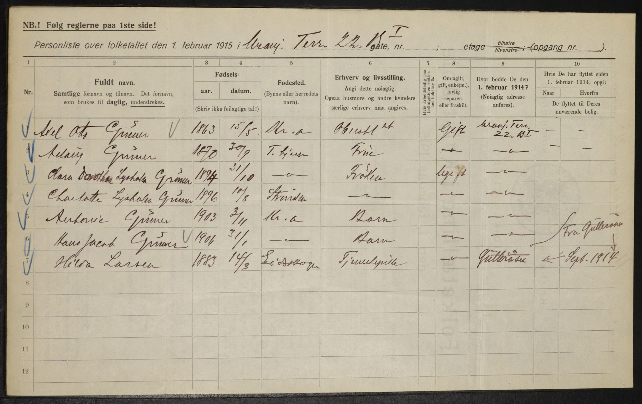 OBA, Municipal Census 1915 for Kristiania, 1915, p. 121003