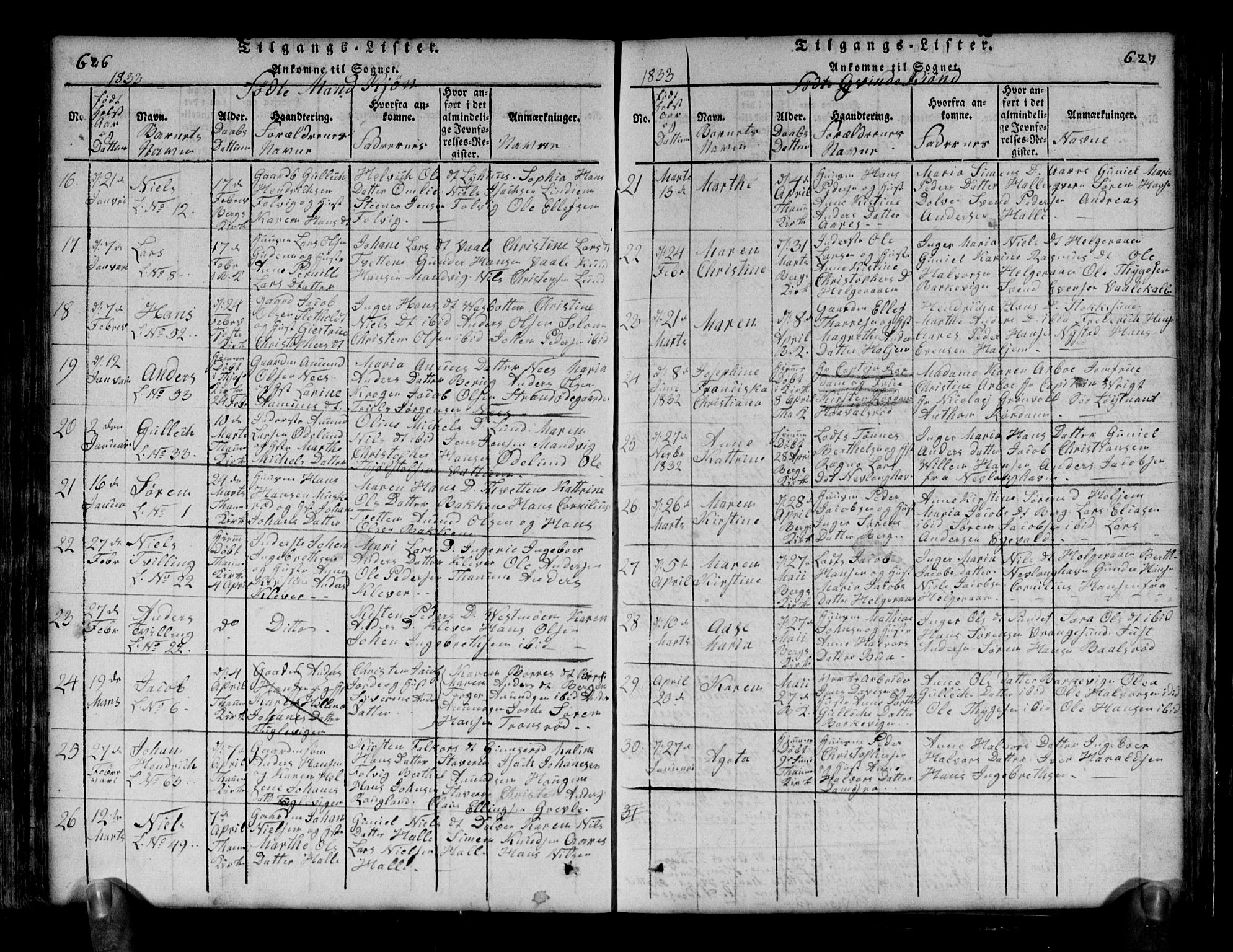 Brunlanes kirkebøker, AV/SAKO-A-342/G/Ga/L0001: Parish register (copy) no. I 1, 1814-1834, p. 626-627