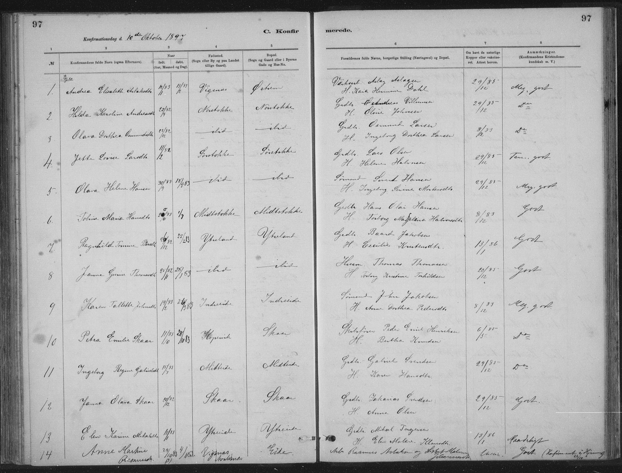 Kopervik sokneprestkontor, AV/SAST-A-101850/H/Ha/Haa/L0002: Parish register (official) no. A 2, 1880-1912, p. 97