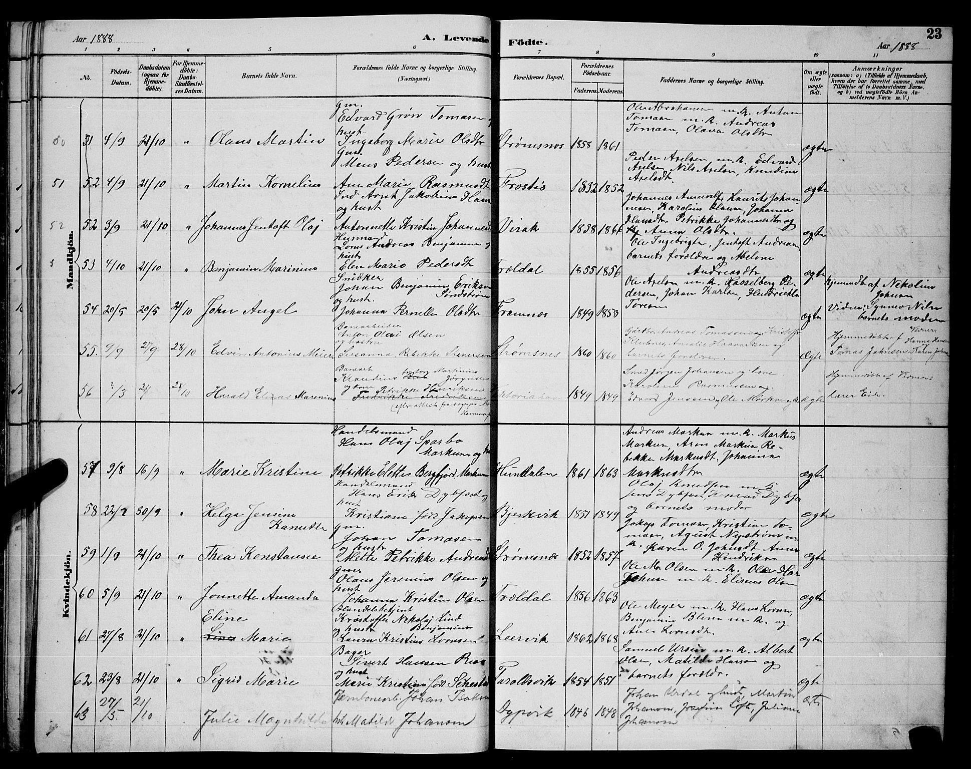Ministerialprotokoller, klokkerbøker og fødselsregistre - Nordland, SAT/A-1459/866/L0952: Parish register (copy) no. 866C01, 1886-1899, p. 23