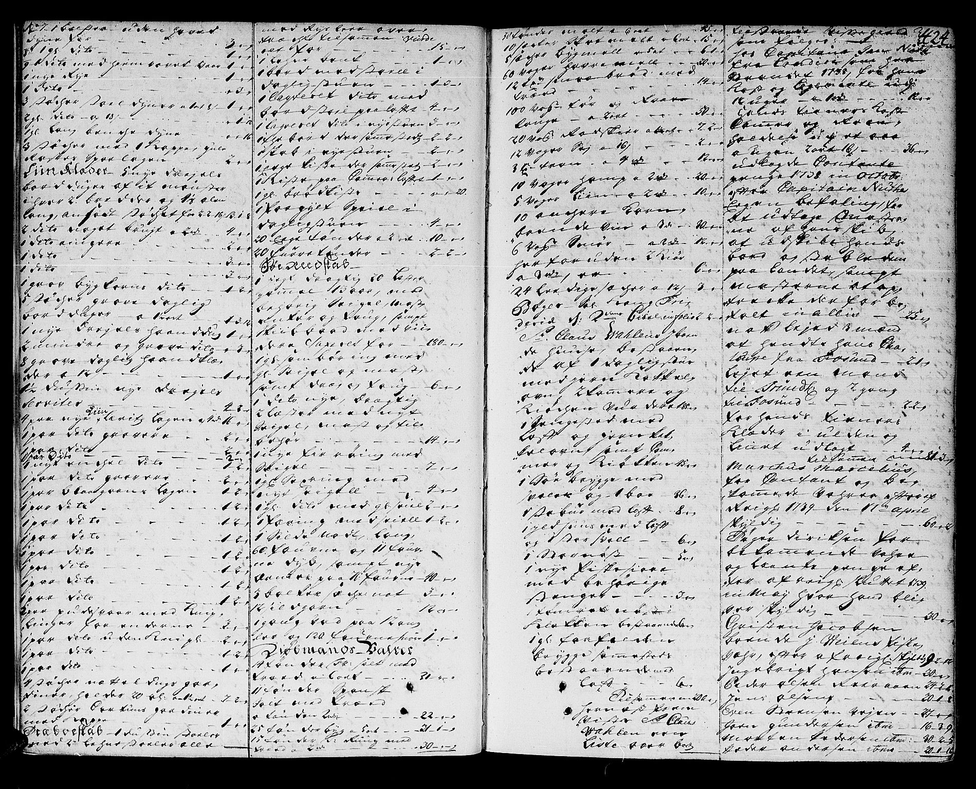 Trondheim byfogd, AV/SAT-A-0003/1/3/3A/L0015: Skifteprotokoll - gml.nr.13b. (m/ register), 1739-1747, p. 423b-424a