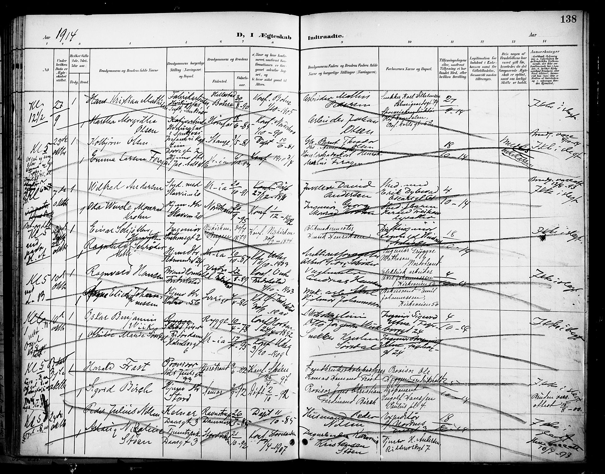 Uranienborg prestekontor Kirkebøker, SAO/A-10877/H/Ha/L0004: Banns register no. I 4, 1901-1915, p. 138