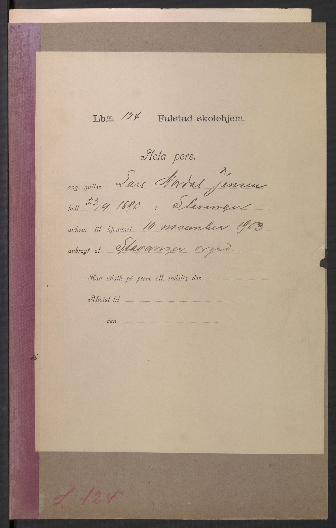 Falstad skolehjem, RA/S-1676/E/Eb/L0006: Elevmapper løpenr. 121-145, 1903-1910, p. 23