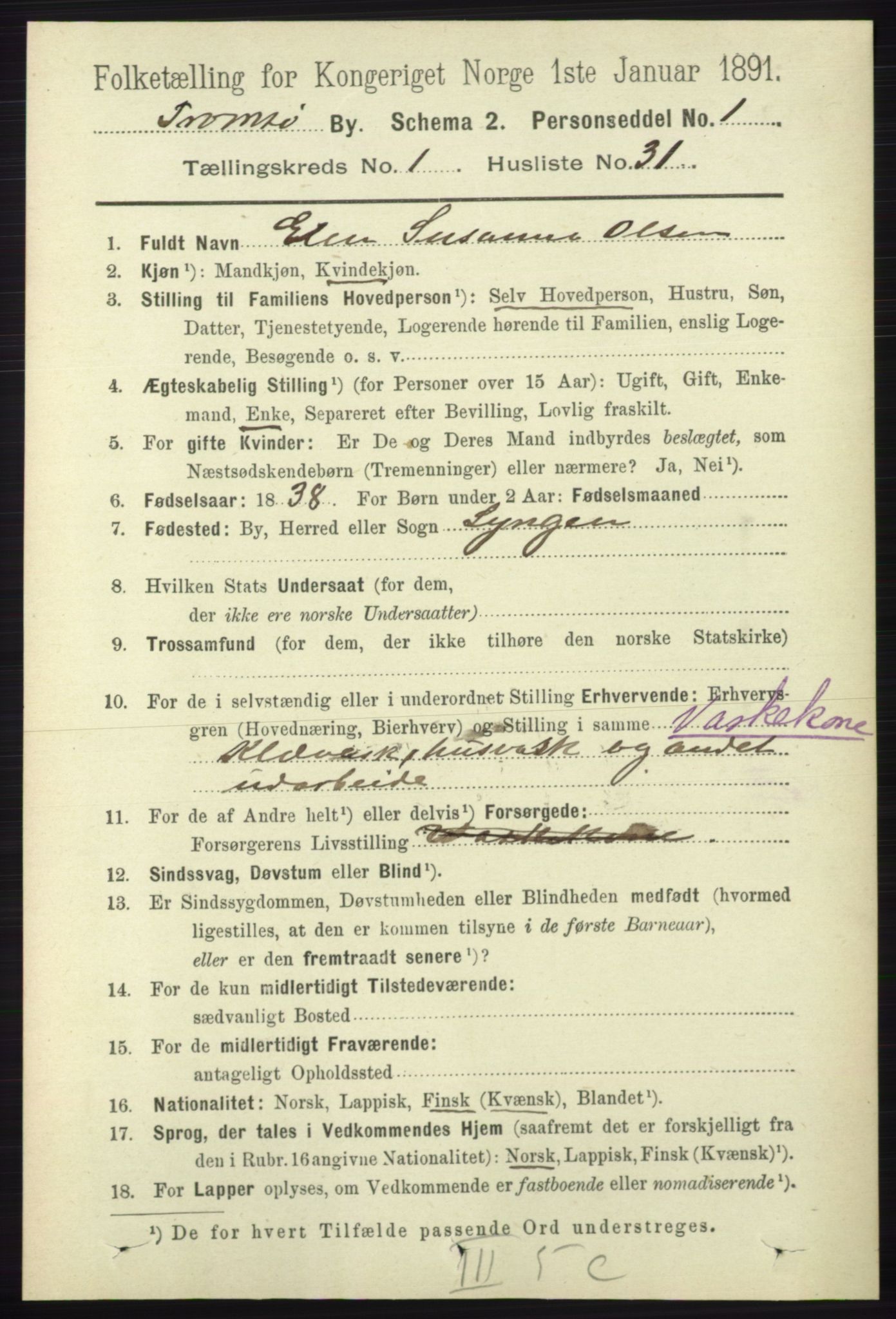 RA, 1891 census for 1902 Tromsø, 1891, p. 536