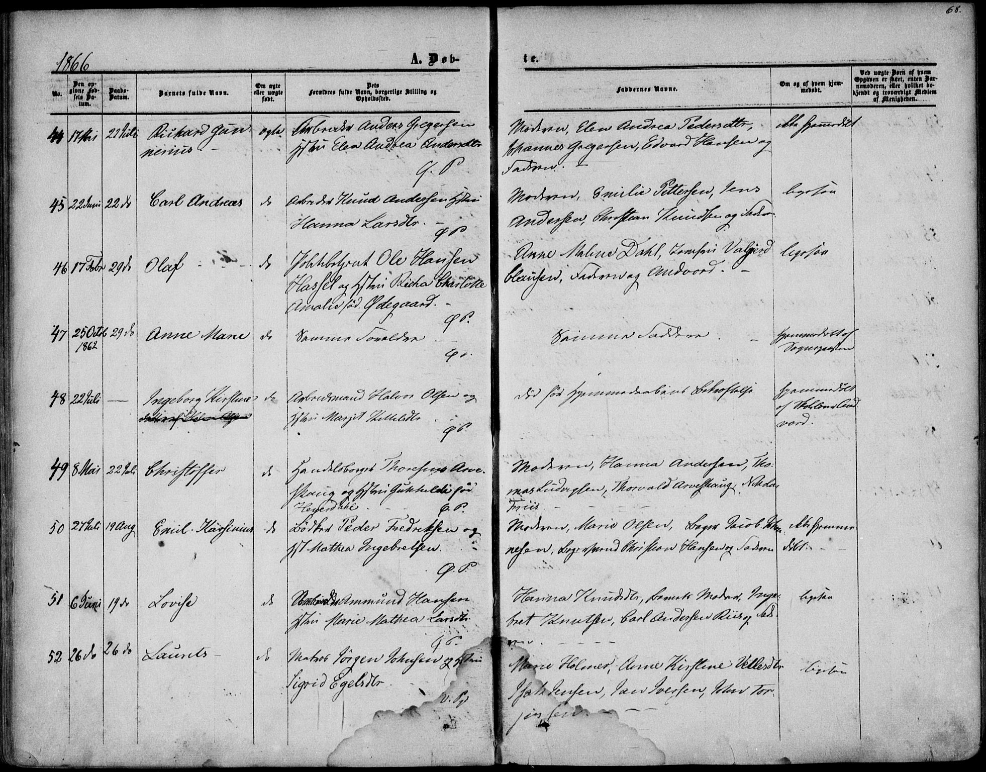 Porsgrunn kirkebøker , SAKO/A-104/F/Fa/L0007: Parish register (official) no. 7, 1858-1877, p. 68
