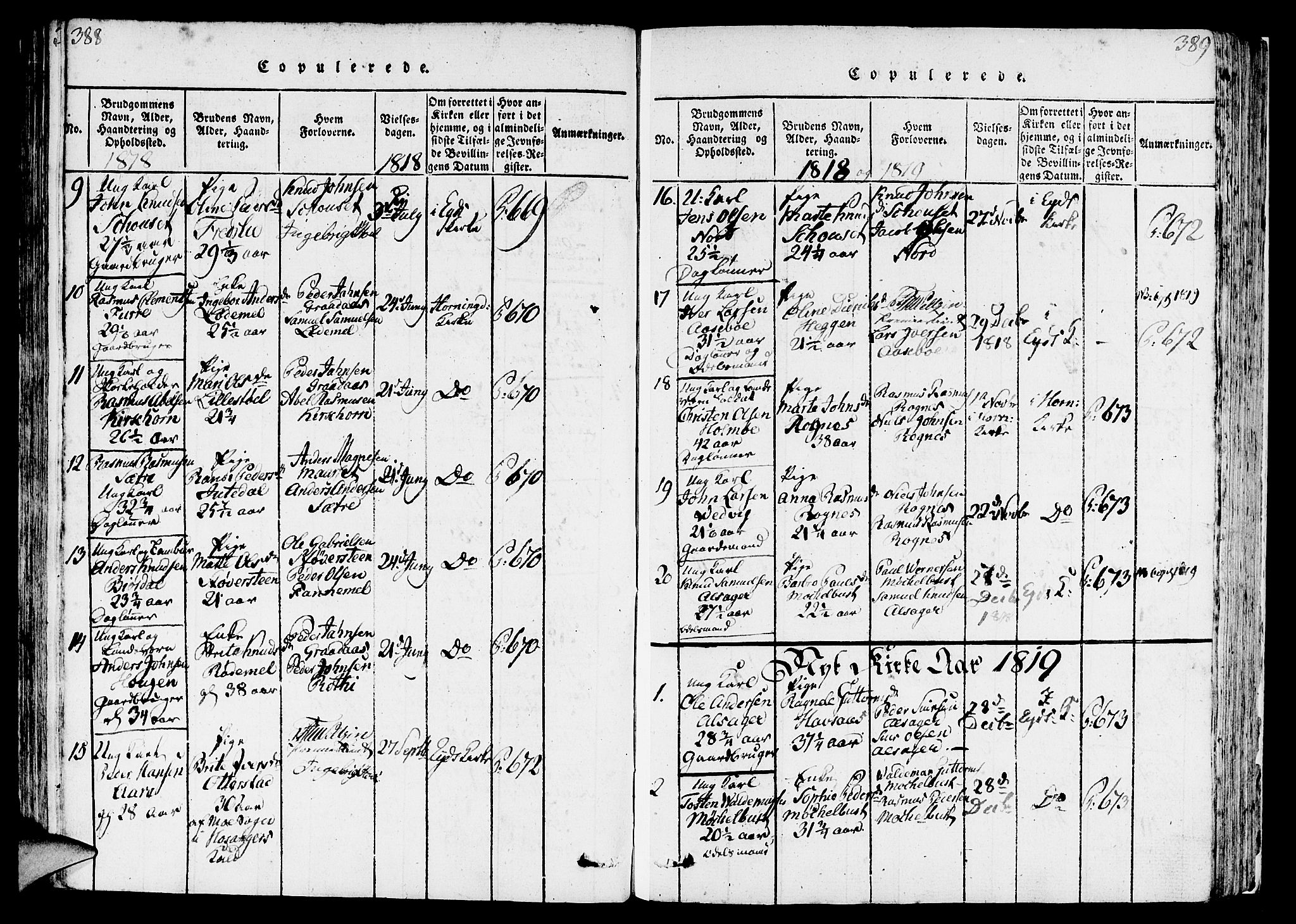 Eid sokneprestembete, AV/SAB-A-82301/H/Haa/Haaa/L0005: Parish register (official) no. A 5, 1816-1830, p. 388-389