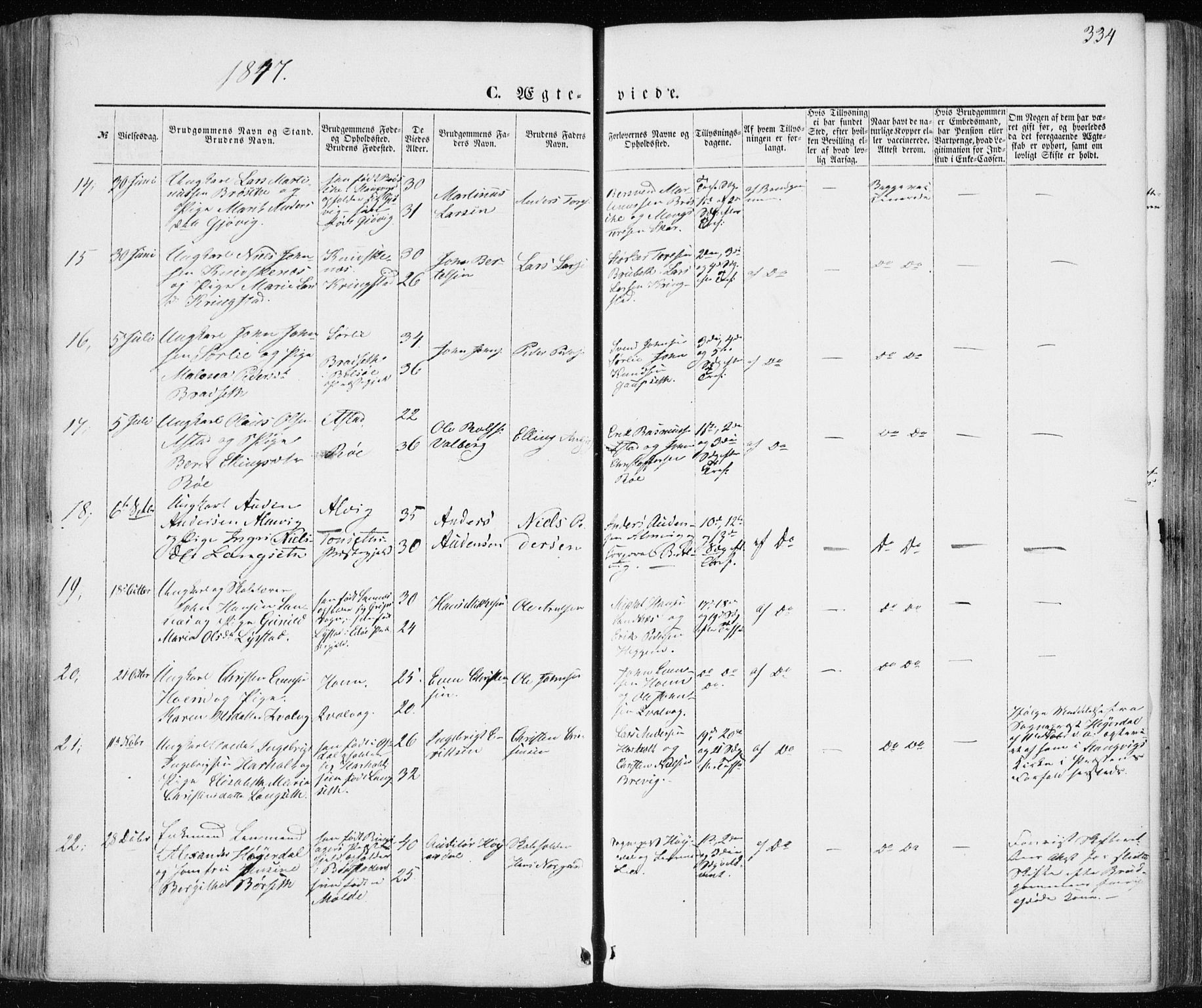 Ministerialprotokoller, klokkerbøker og fødselsregistre - Møre og Romsdal, AV/SAT-A-1454/586/L0984: Parish register (official) no. 586A10, 1844-1856, p. 334