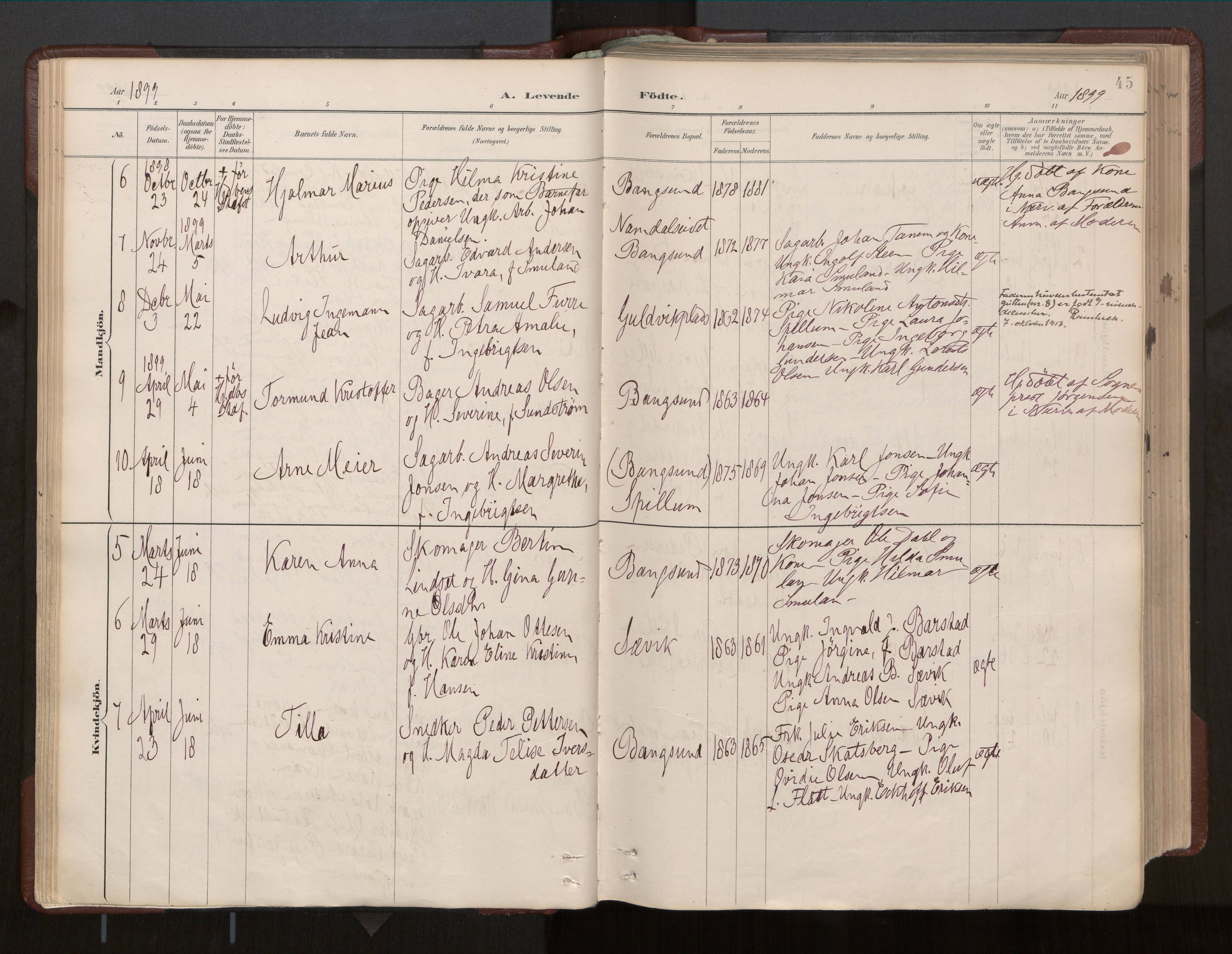 Ministerialprotokoller, klokkerbøker og fødselsregistre - Nord-Trøndelag, SAT/A-1458/770/L0589: Parish register (official) no. 770A03, 1887-1929, p. 45