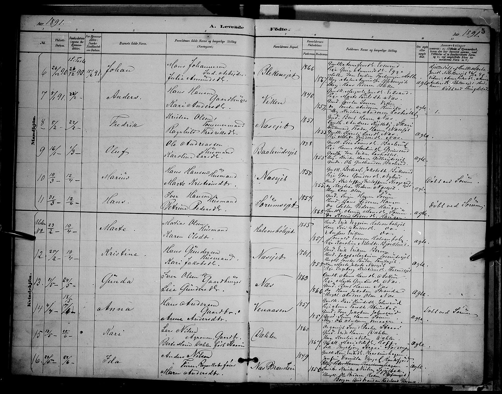 Gran prestekontor, AV/SAH-PREST-112/H/Ha/Hab/L0004: Parish register (copy) no. 4, 1890-1899, p. 5