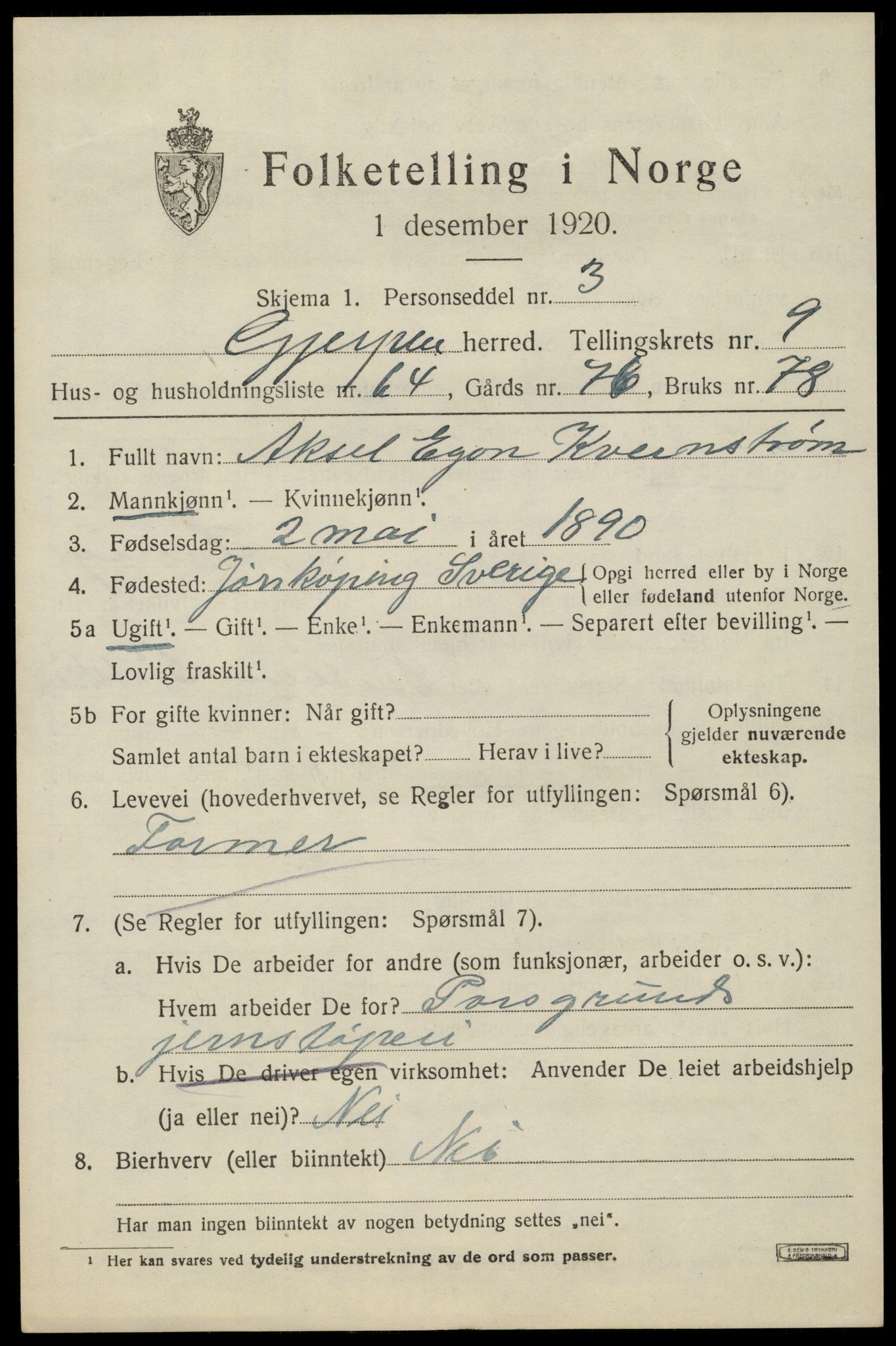 SAKO, 1920 census for Gjerpen, 1920, p. 11482