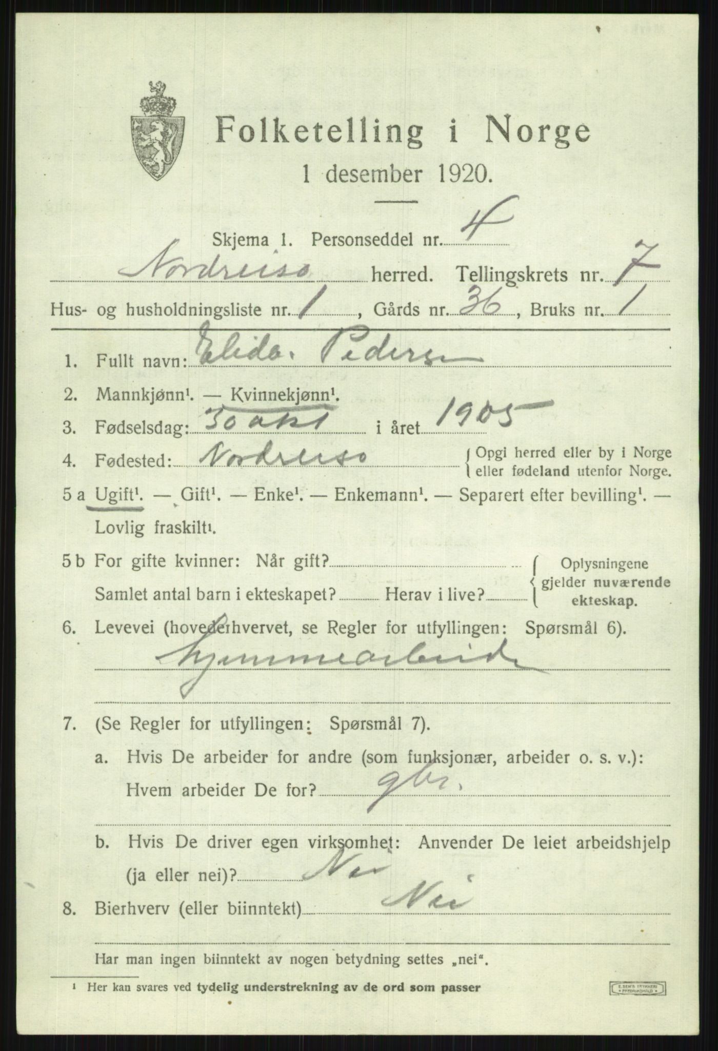 SATØ, 1920 census for Nordreisa, 1920, p. 2985