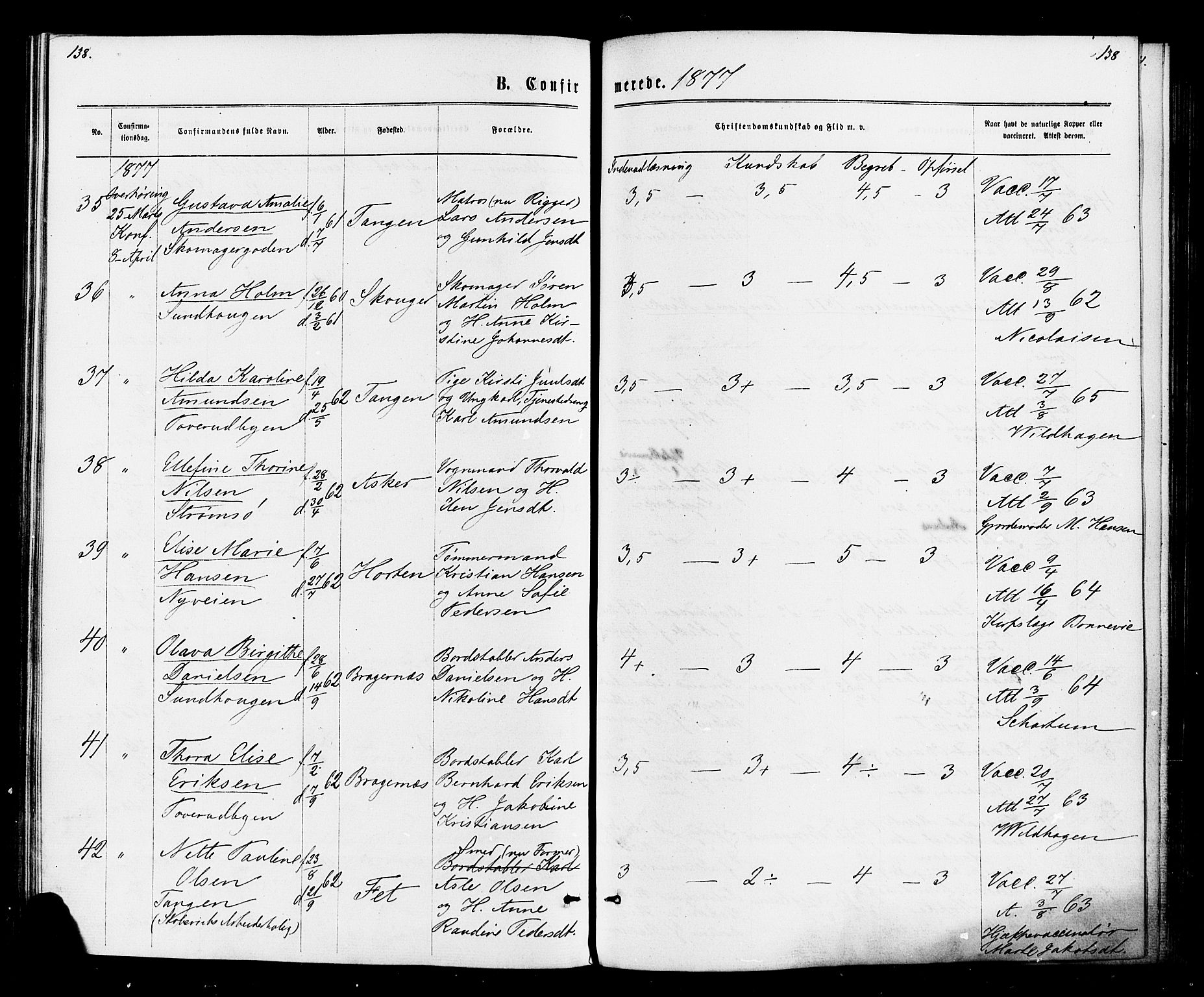 Strømsø kirkebøker, AV/SAKO-A-246/F/Fa/L0020: Parish register (official) no. I 20, 1870-1878, p. 138