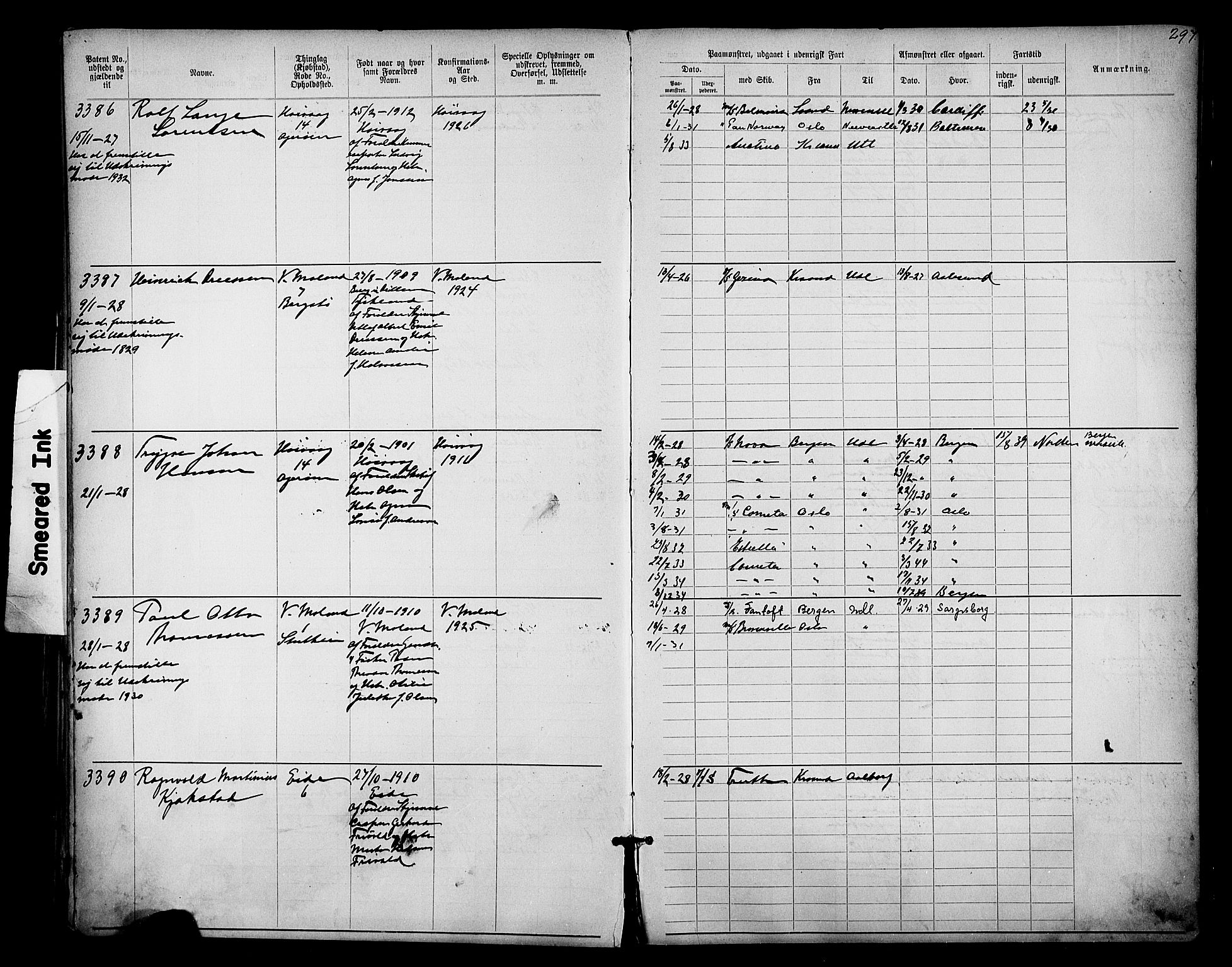 Lillesand mønstringskrets, AV/SAK-2031-0014/F/Fa/L0003: Annotasjonsrulle nr 1911-3489 med register, W-9, 1891-1932, p. 337