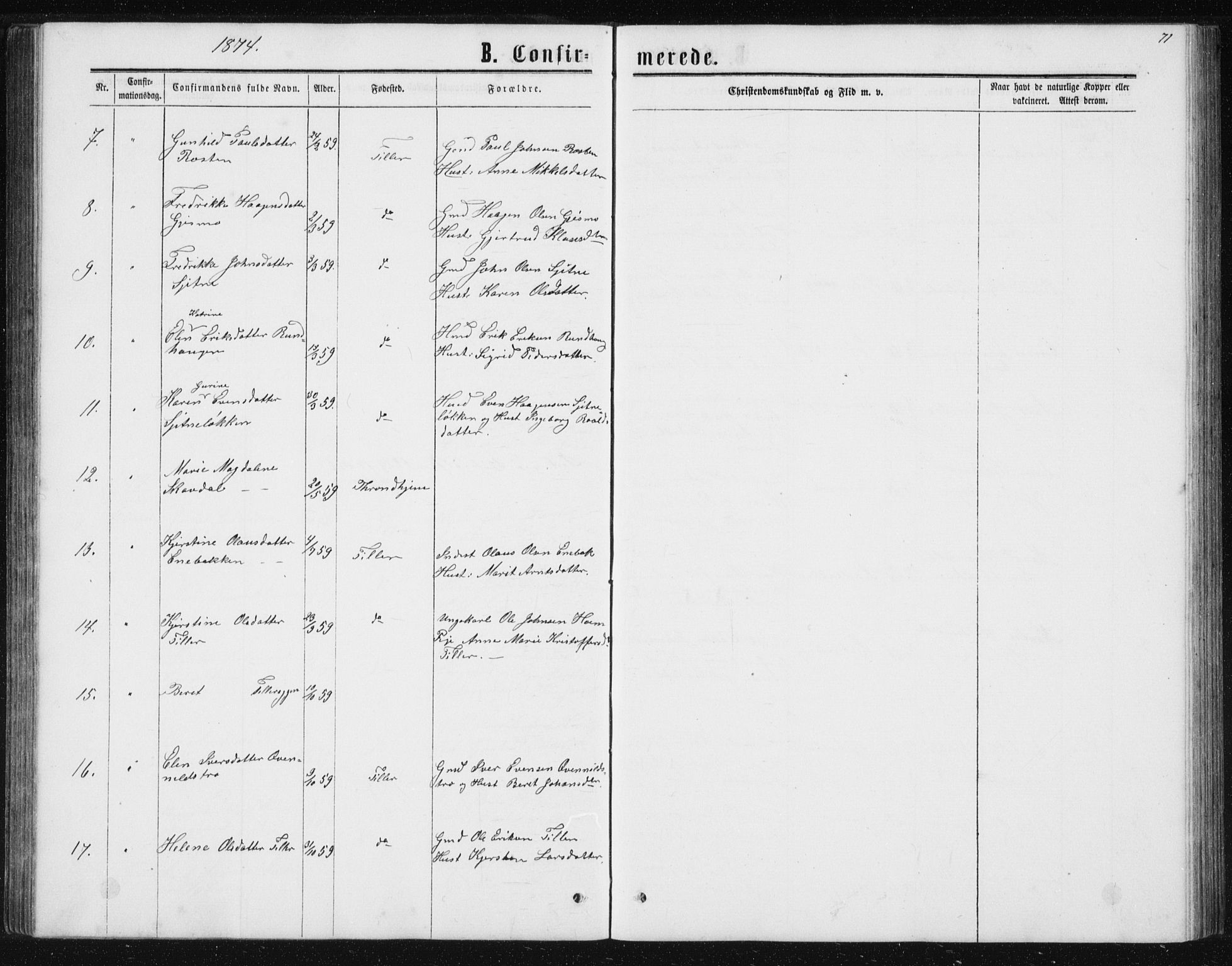 Ministerialprotokoller, klokkerbøker og fødselsregistre - Sør-Trøndelag, AV/SAT-A-1456/621/L0459: Parish register (copy) no. 621C02, 1866-1895, p. 71