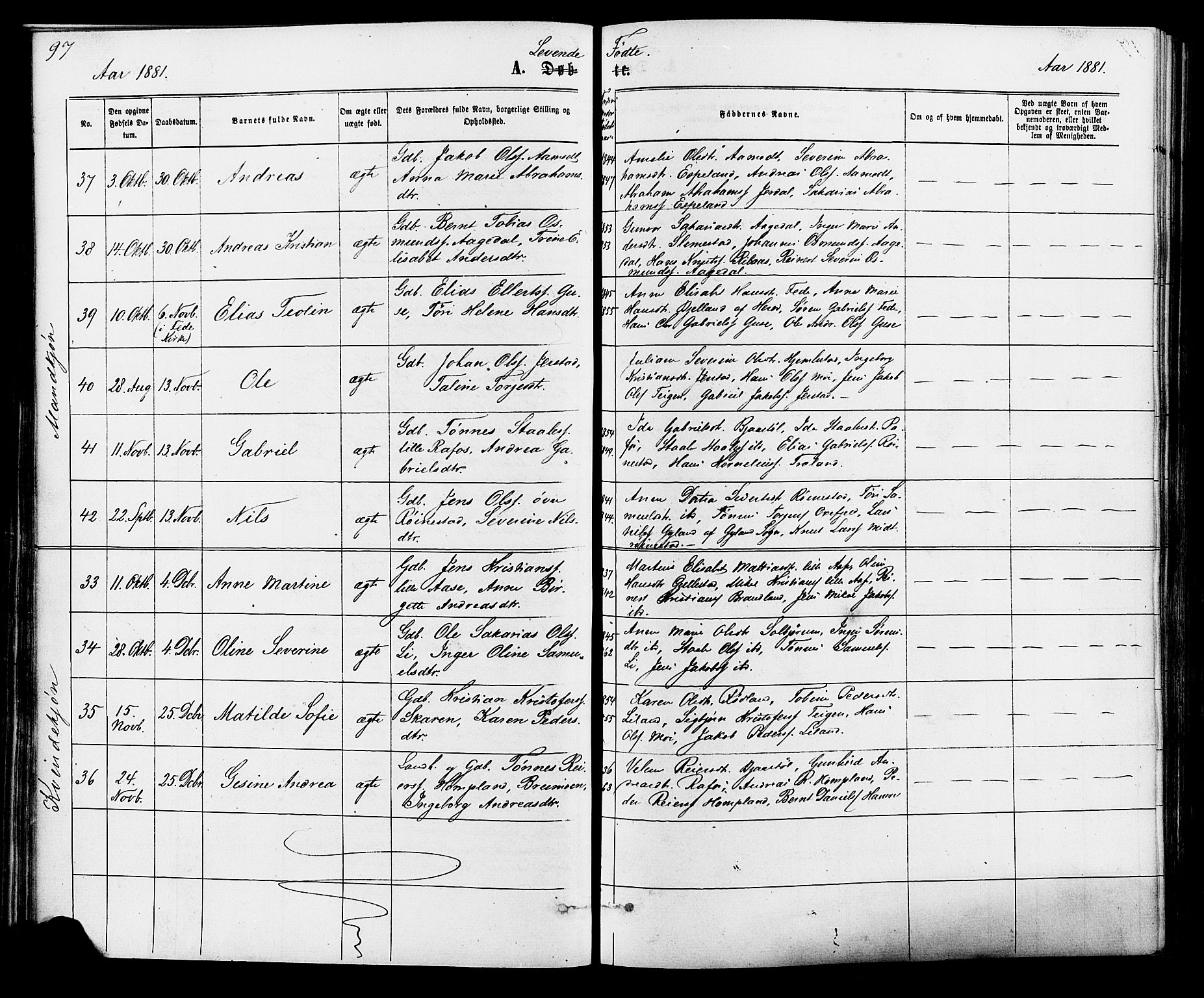 Kvinesdal sokneprestkontor, AV/SAK-1111-0026/F/Fa/Fab/L0007: Parish register (official) no. A 7, 1870-1885, p. 97