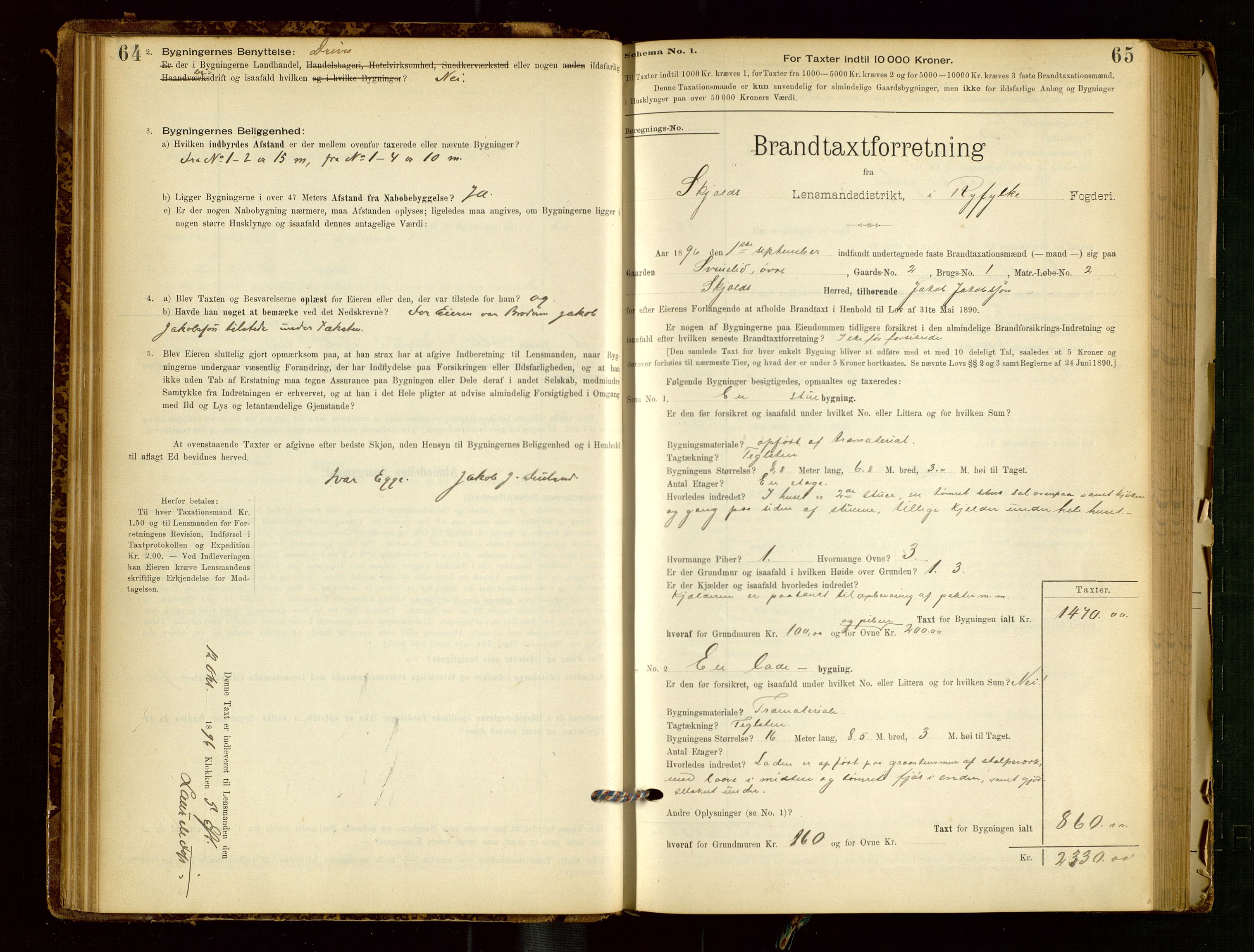 Skjold lensmannskontor, AV/SAST-A-100182/Gob/L0001: "Brandtaxationsprotokol for Skjold Lensmandsdistrikt Ryfylke Fogderi", 1894-1939, p. 64-65