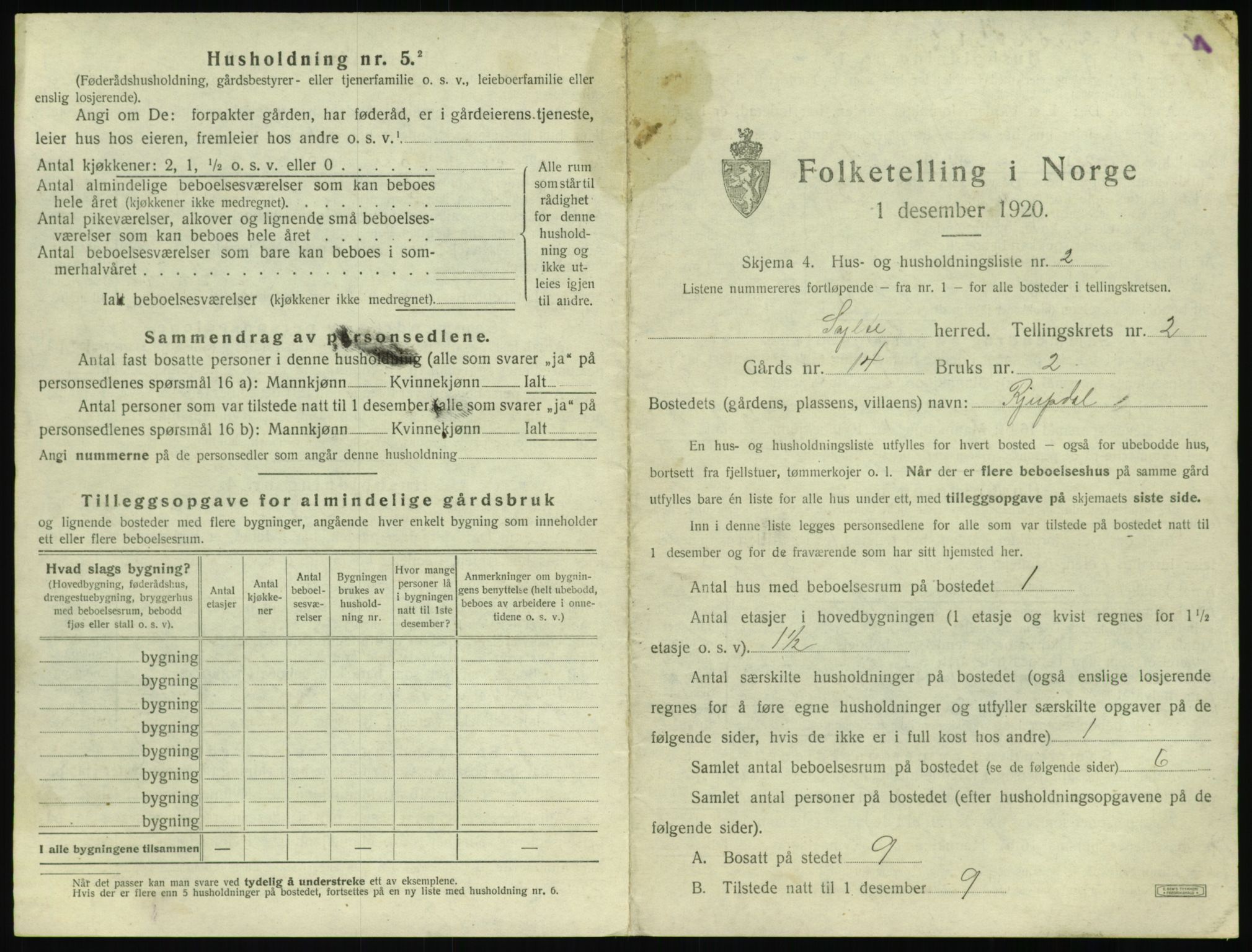 SAT, 1920 census for Sylte, 1920, p. 157