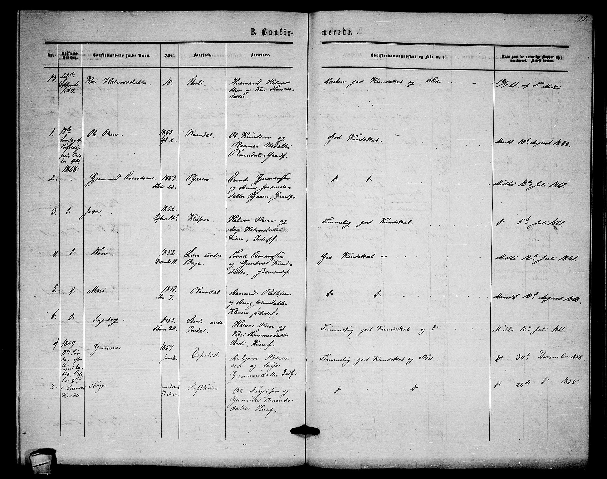 Lårdal kirkebøker, SAKO/A-284/G/Gb/L0002: Parish register (copy) no. II 2, 1865-1888, p. 128