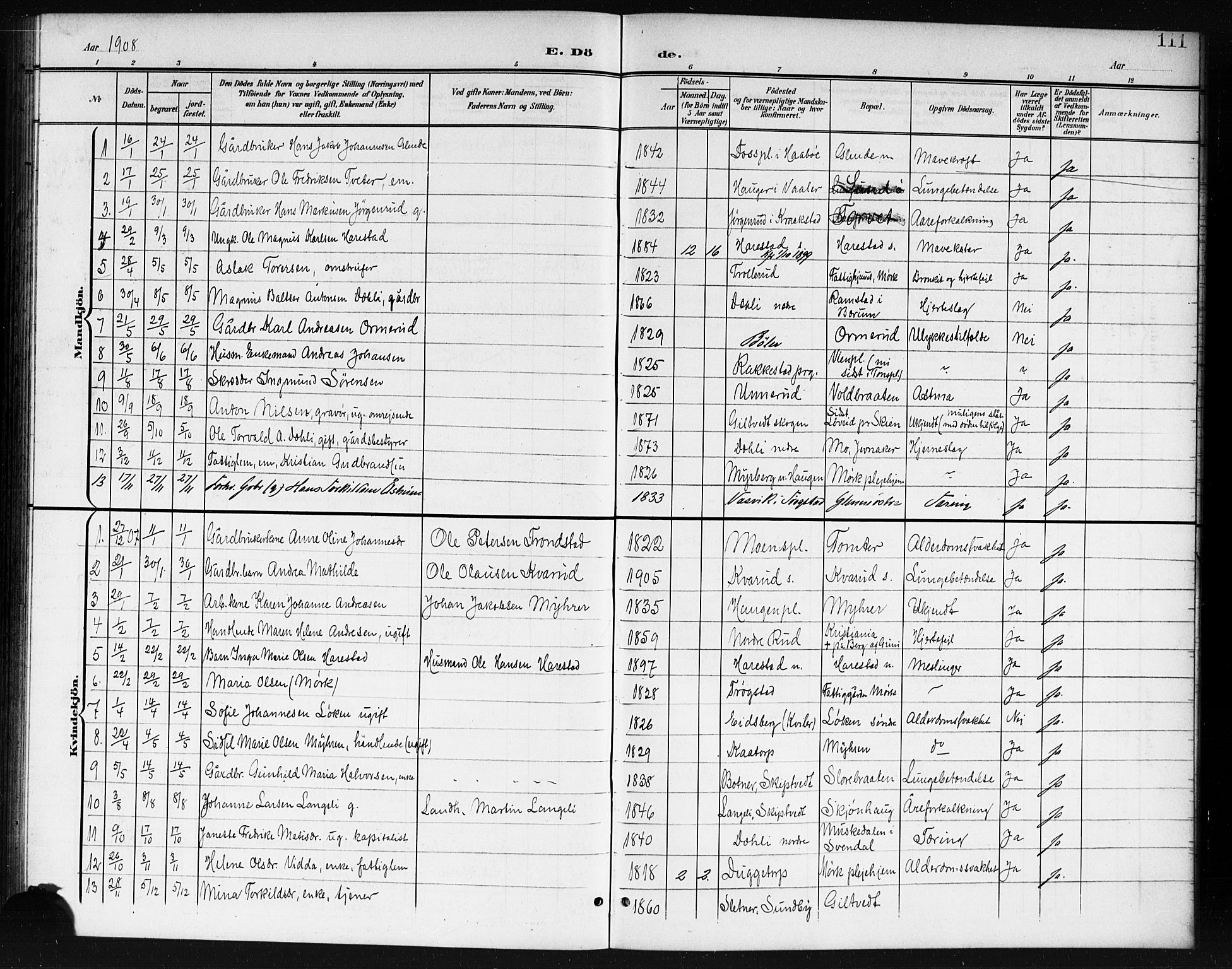 Spydeberg prestekontor Kirkebøker, AV/SAO-A-10924/G/Ga/L0002: Parish register (copy) no. I 2, 1901-1922, p. 111