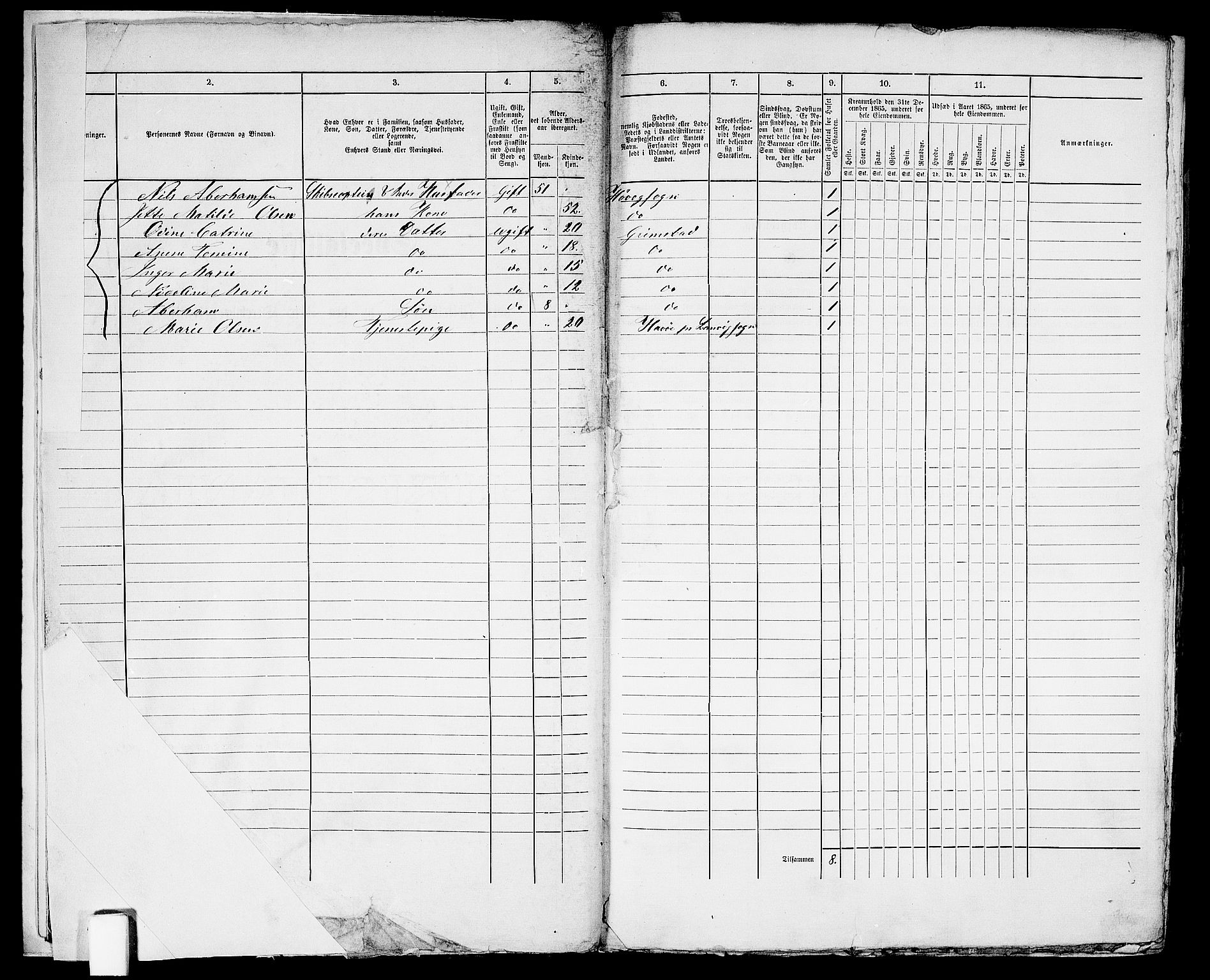 RA, 1865 census for Fjære/Grimstad, 1865, p. 9