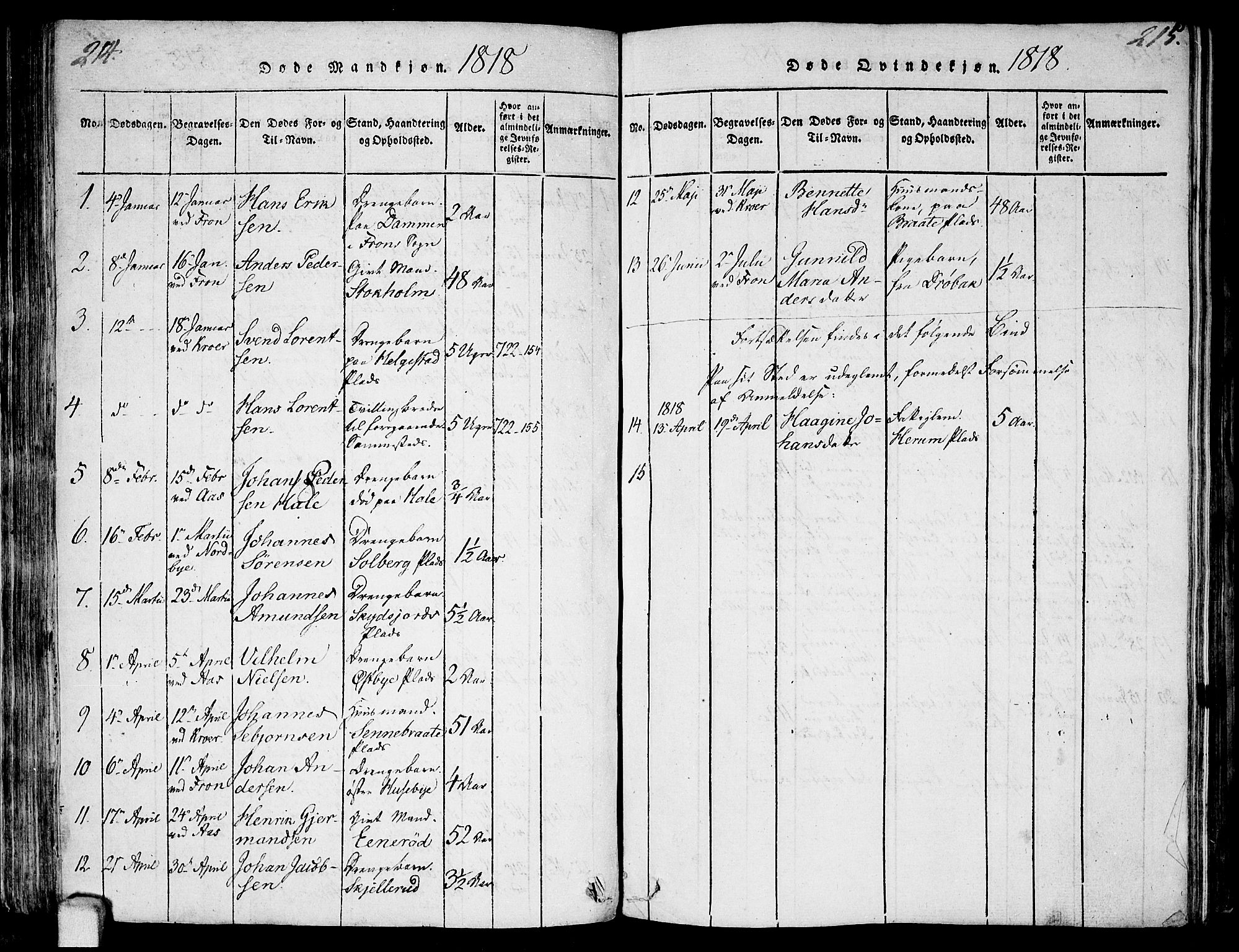 Ås prestekontor Kirkebøker, SAO/A-10894/F/Fa/L0003: Parish register (official) no. I 3, 1814-1818, p. 214-215