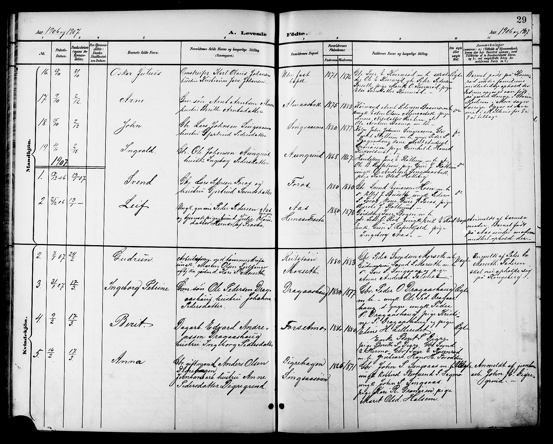 Ministerialprotokoller, klokkerbøker og fødselsregistre - Sør-Trøndelag, SAT/A-1456/688/L1029: Parish register (copy) no. 688C04, 1899-1915, p. 29