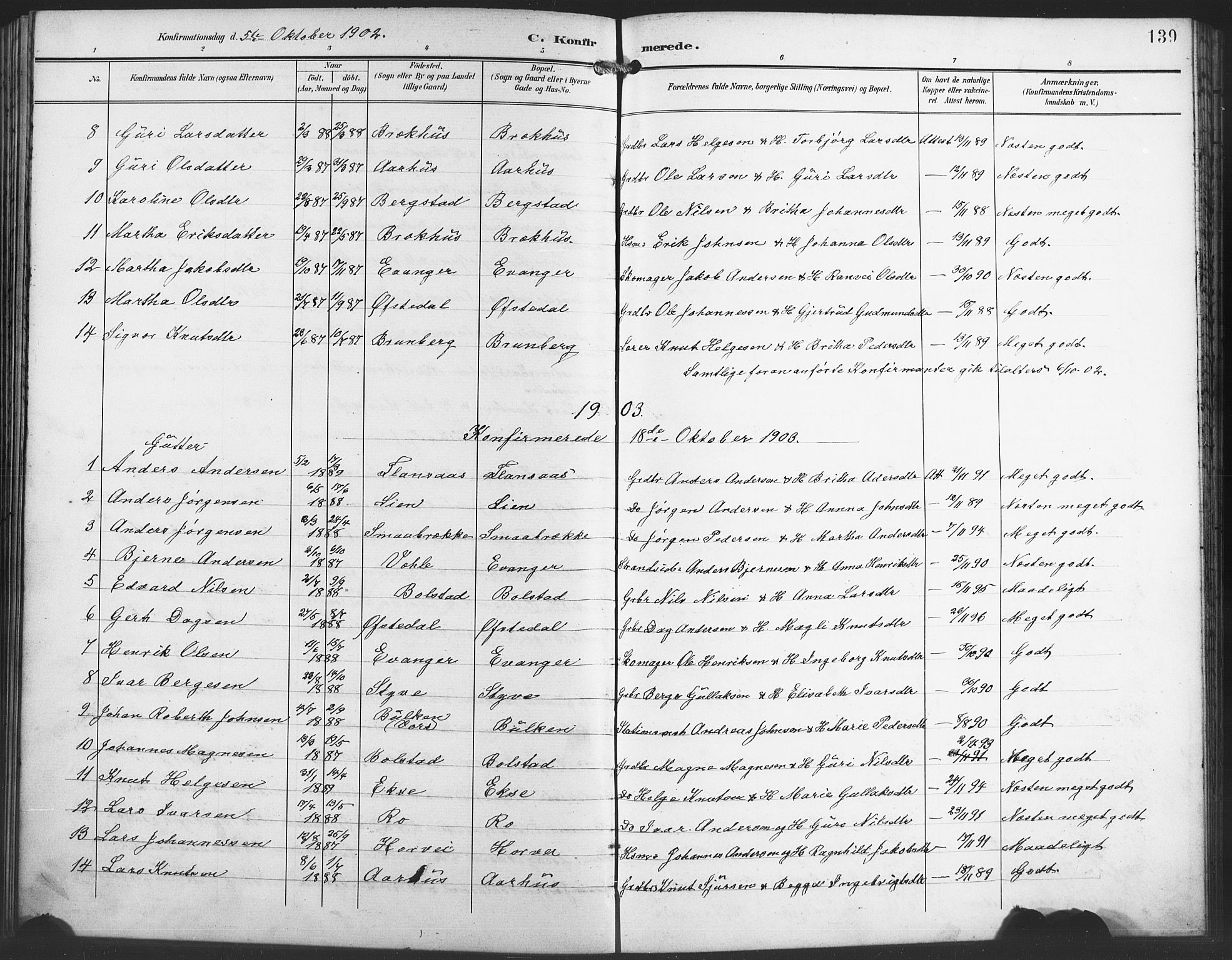 Evanger sokneprestembete, SAB/A-99924: Parish register (copy) no. A 5, 1897-1917, p. 139