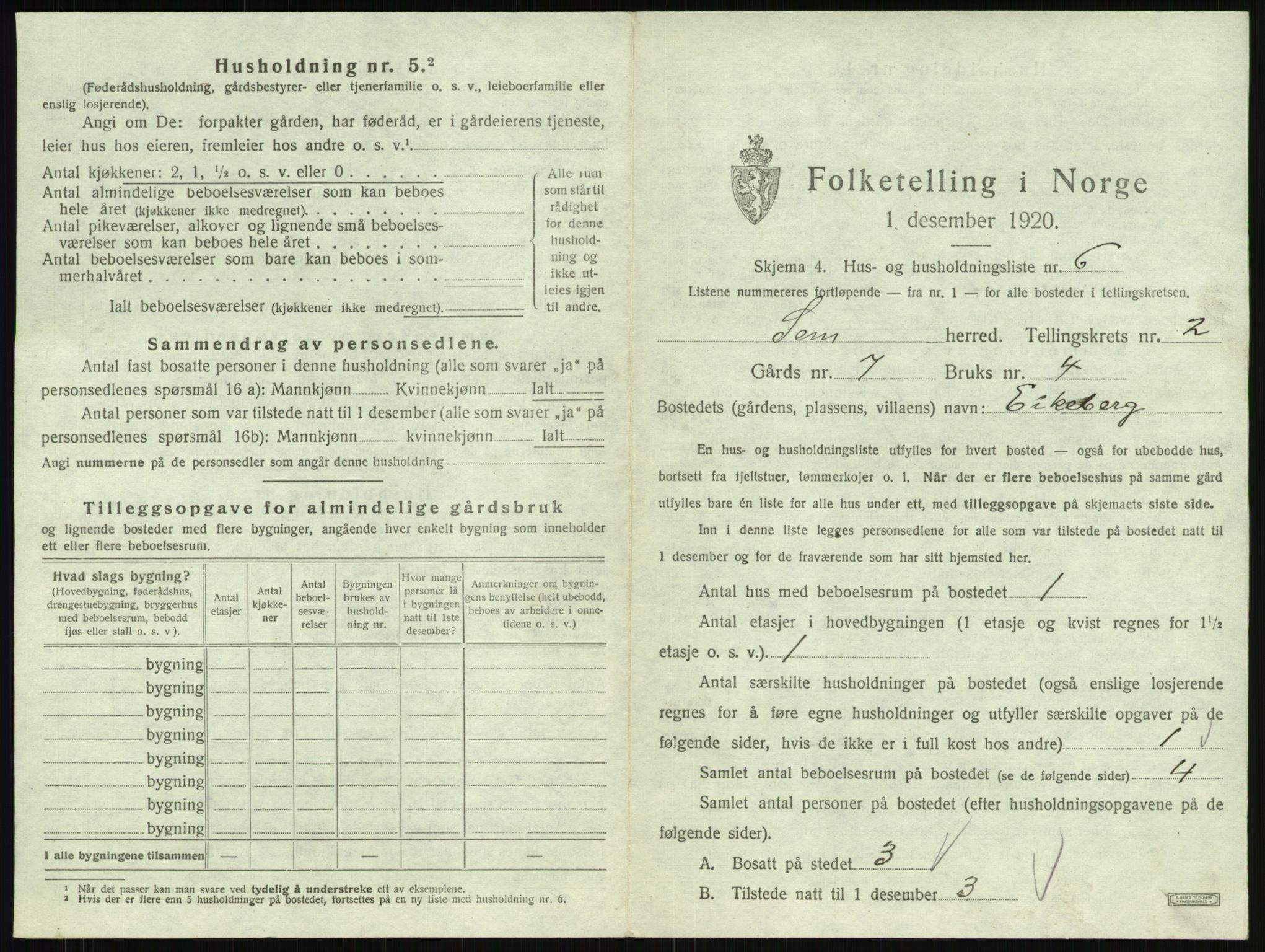 SAKO, 1920 census for Sem, 1920, p. 445