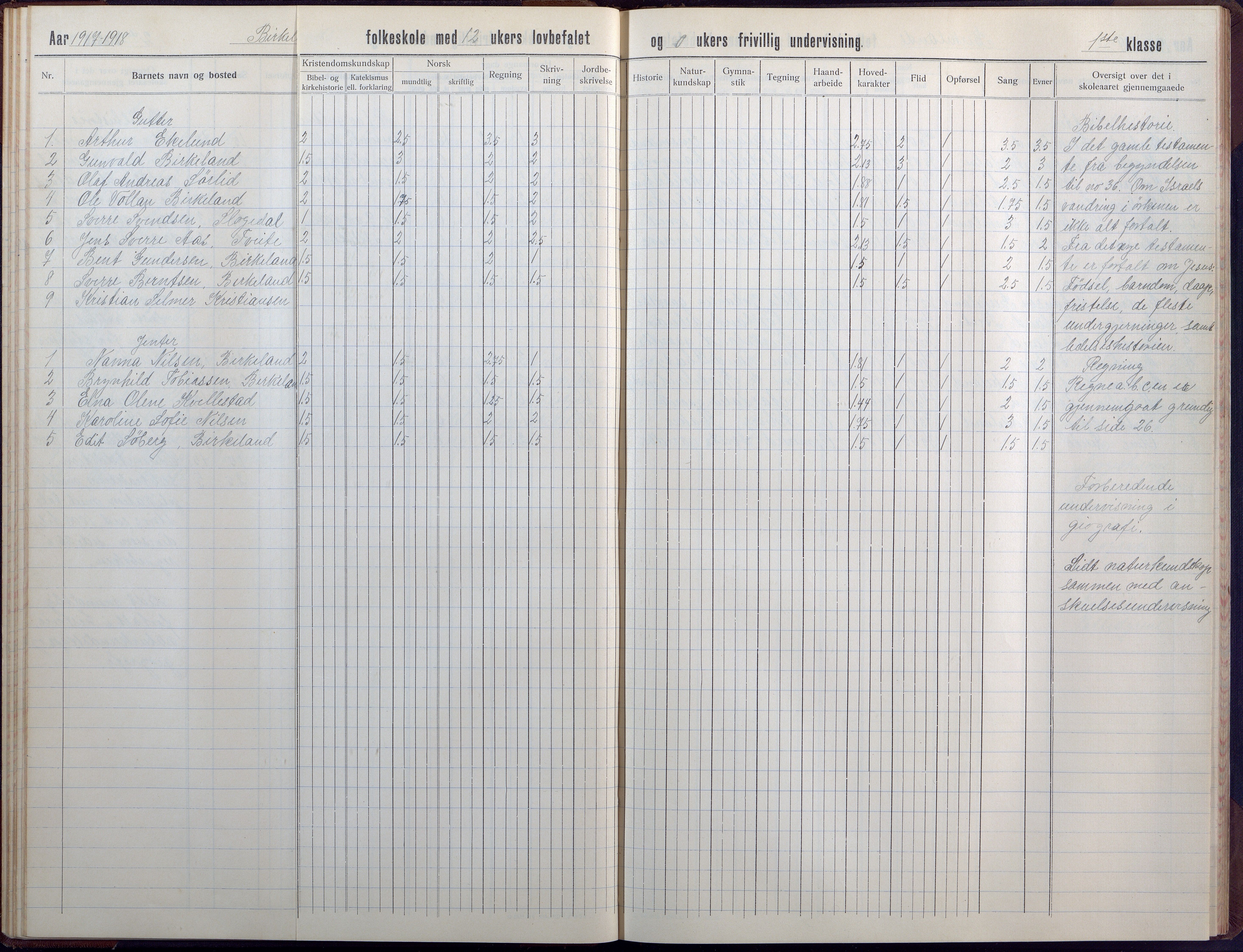 Birkenes kommune, Birkenes krets/Birkeland folkeskole frem til 1991, AAKS/KA0928-550a_91/F02/L0008: Skoleprotokoll, 1911-1930