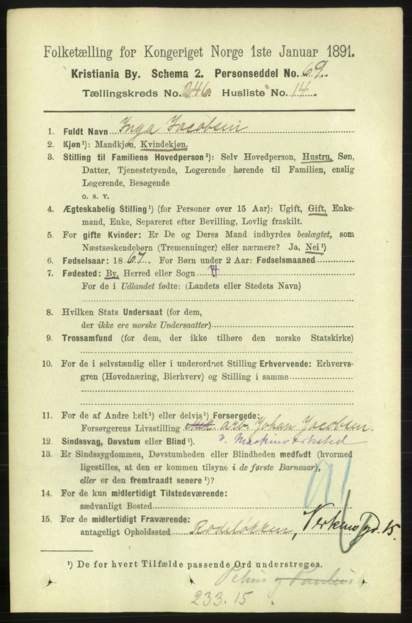 RA, 1891 census for 0301 Kristiania, 1891, p. 150328