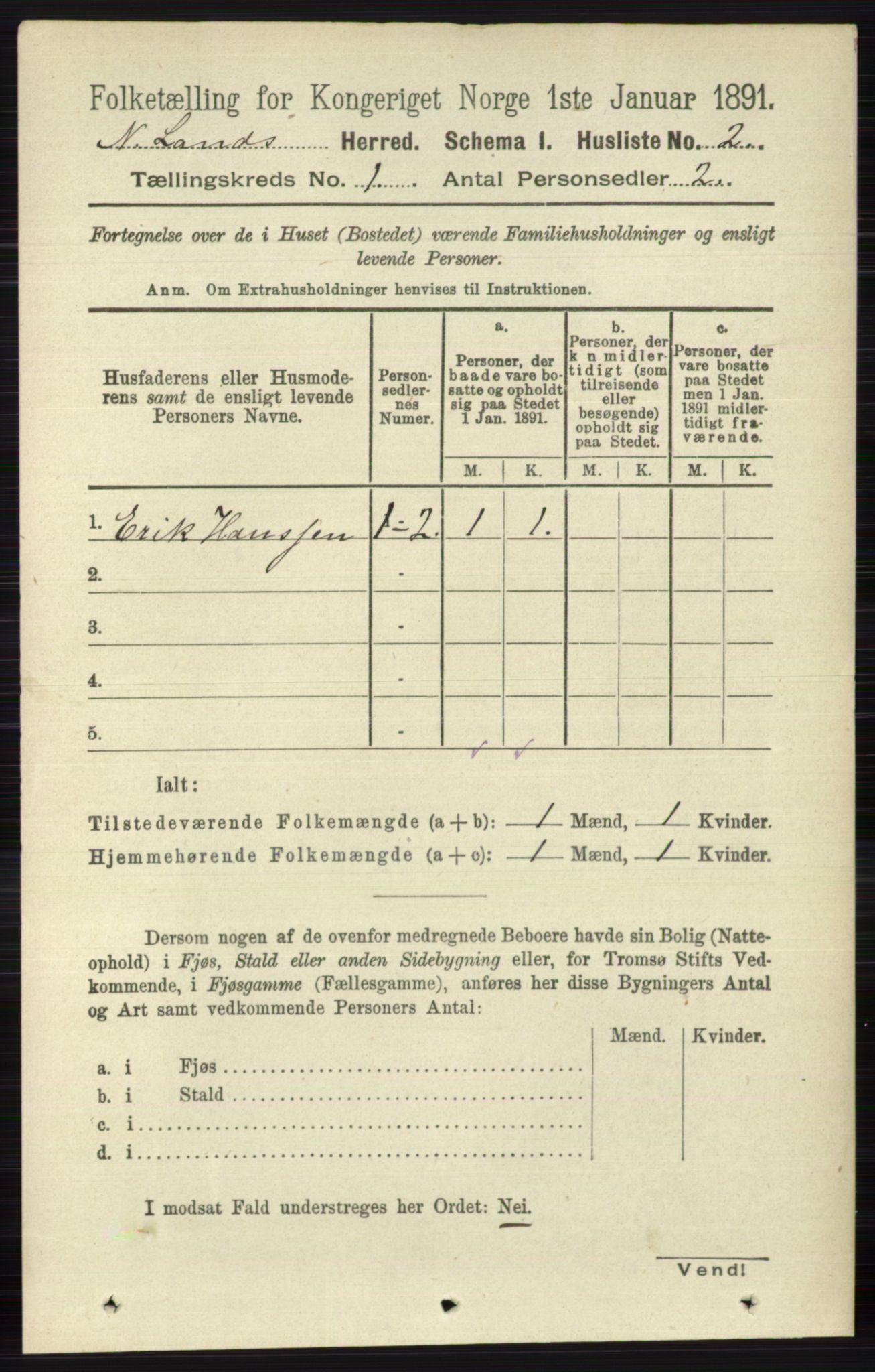 RA, 1891 census for 0538 Nordre Land, 1891, p. 49