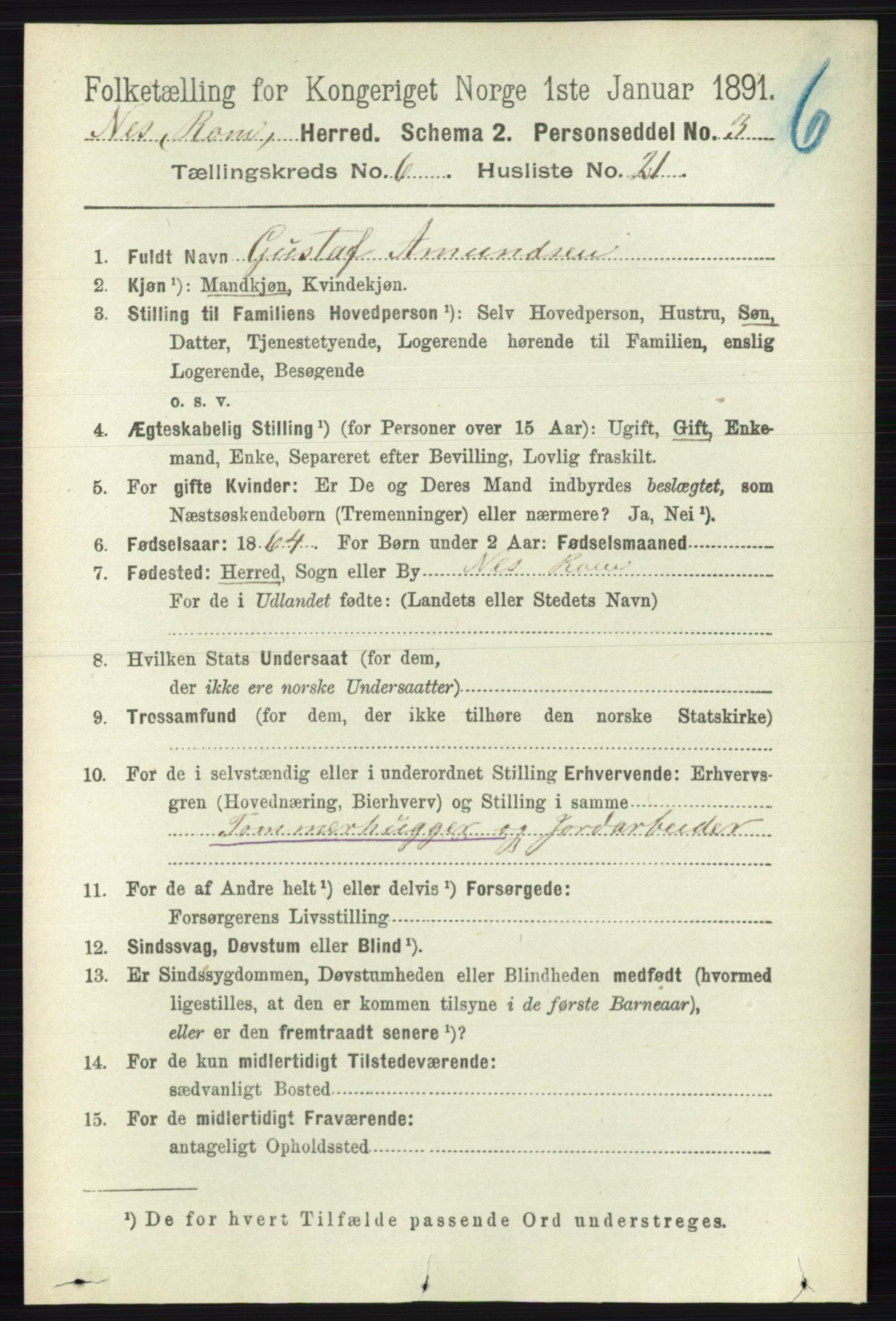 RA, 1891 census for 0236 Nes, 1891, p. 3501