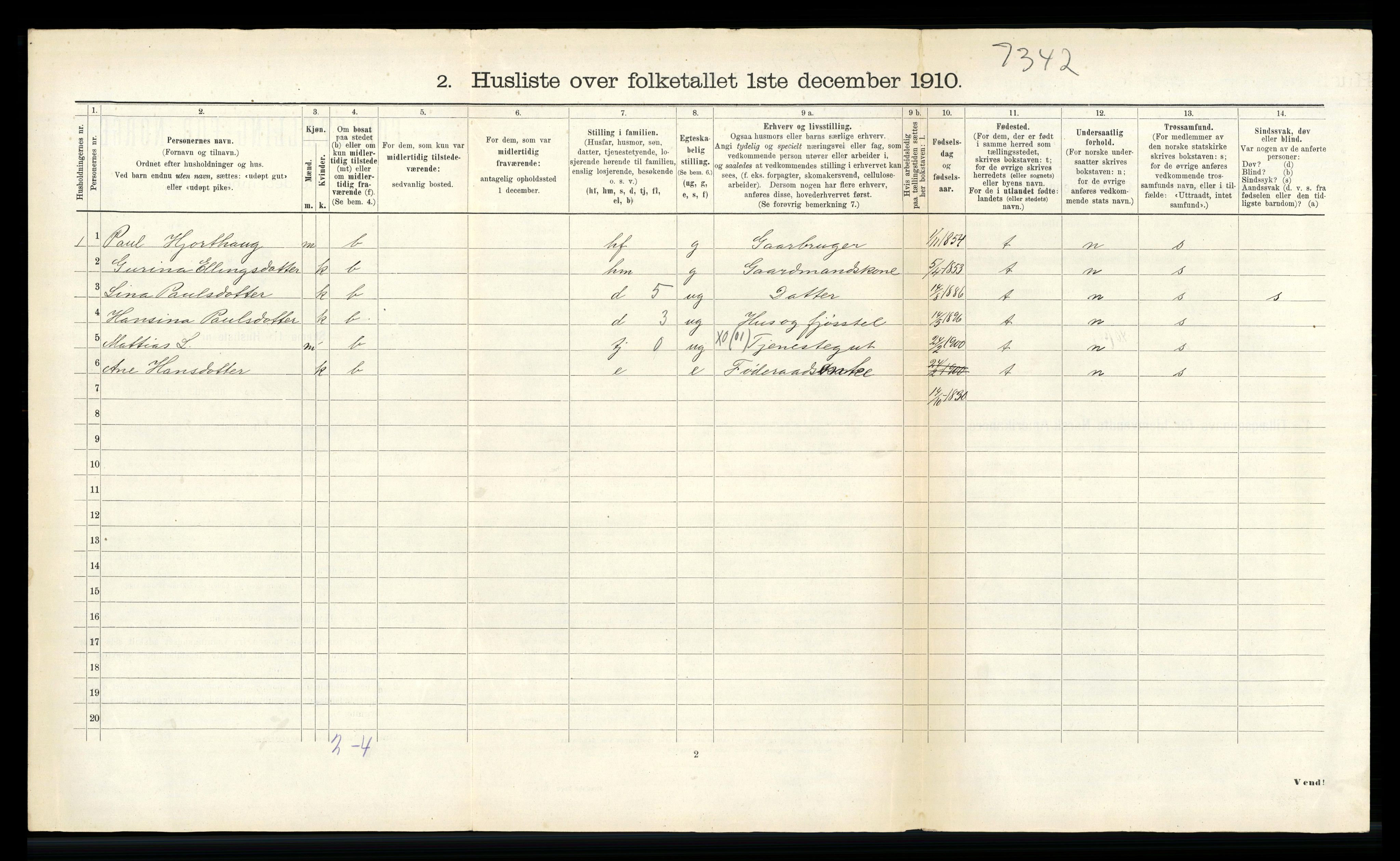 RA, 1910 census for Volda, 1910, p. 835