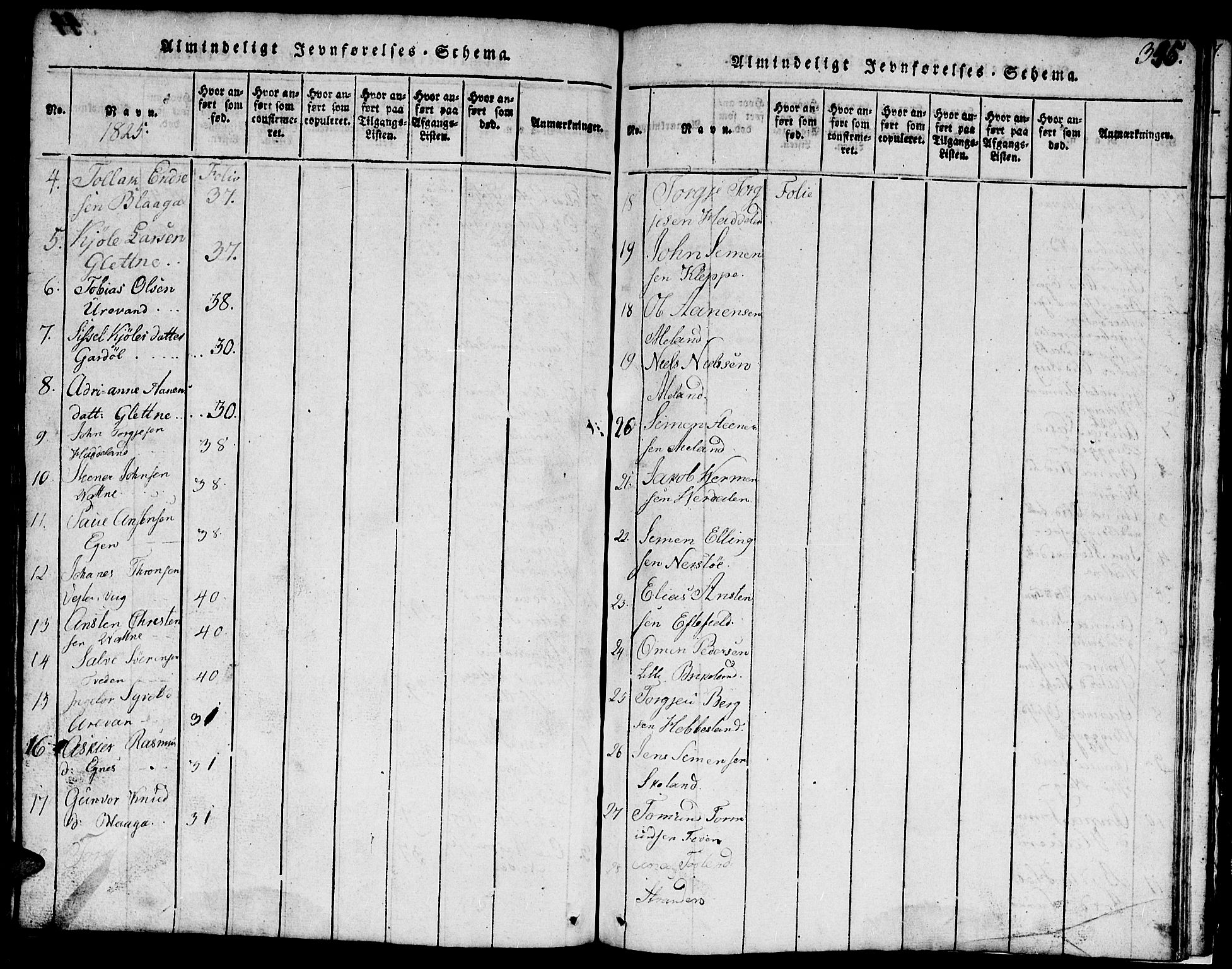 Hægebostad sokneprestkontor, SAK/1111-0024/F/Fb/Fbb/L0001: Parish register (copy) no. B 1, 1816-1850, p. 345