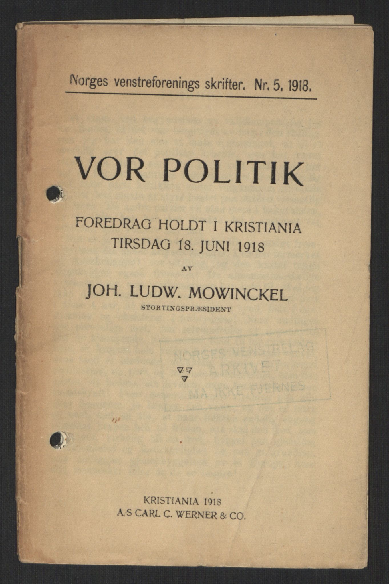 Venstres Hovedorganisasjon, RA/PA-0876/X/L0001: De eldste skrifter, 1860-1936, p. 1012