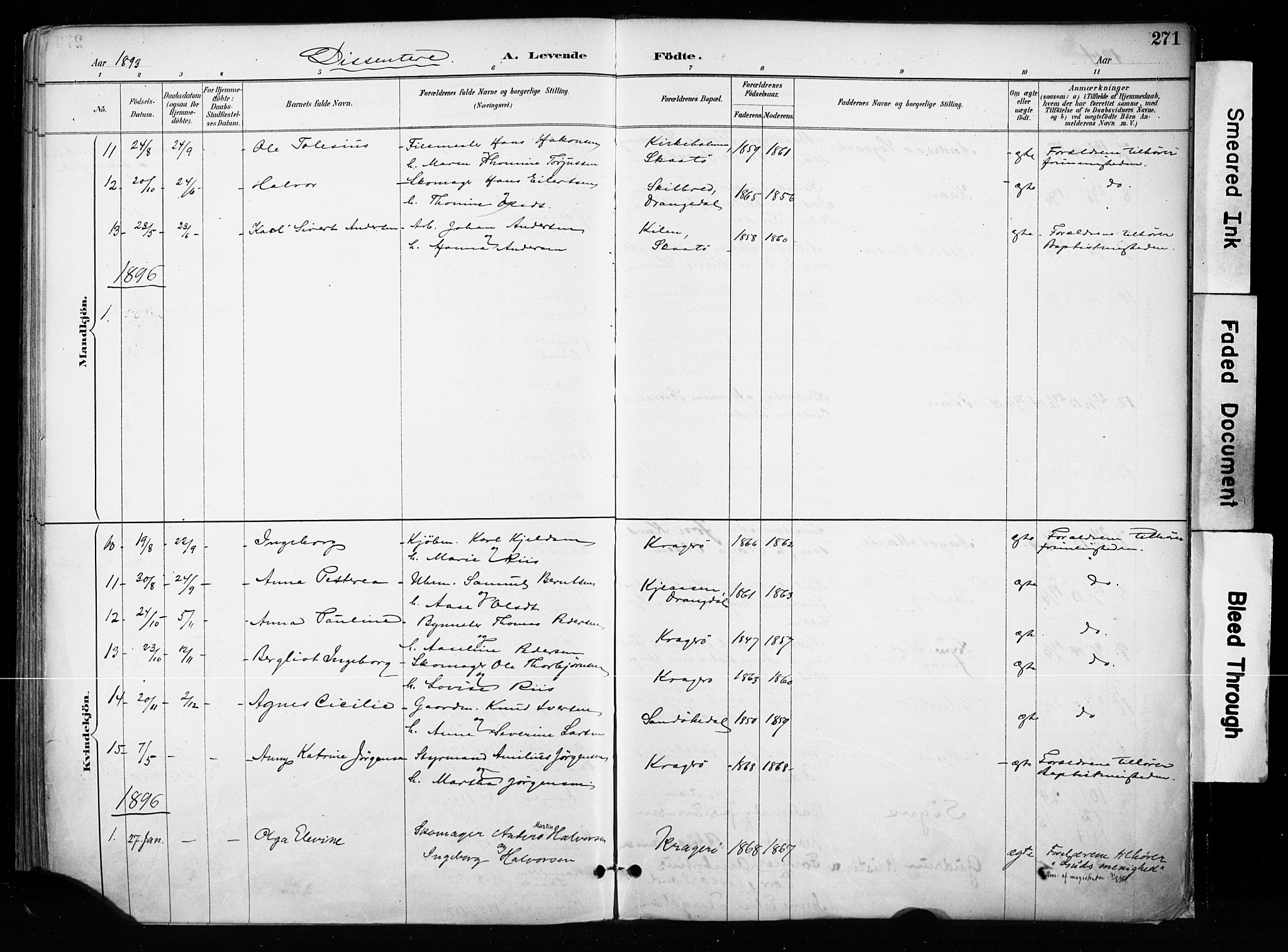 Kragerø kirkebøker, SAKO/A-278/F/Fa/L0013: Parish register (official) no. 13, 1887-1915, p. 271