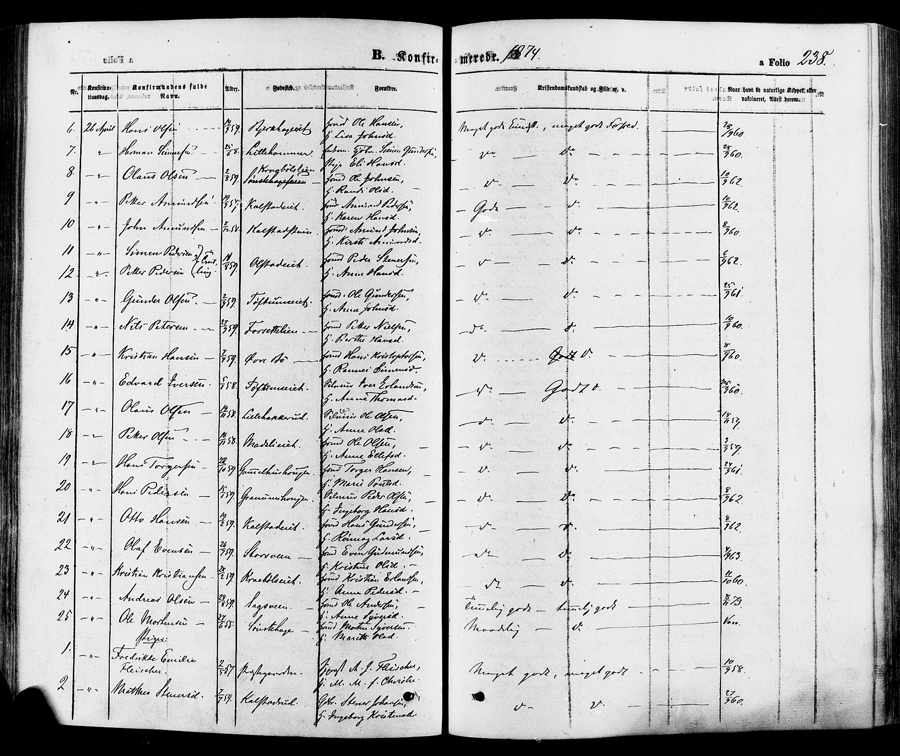 Gausdal prestekontor, AV/SAH-PREST-090/H/Ha/Haa/L0010: Parish register (official) no. 10, 1867-1886, p. 238