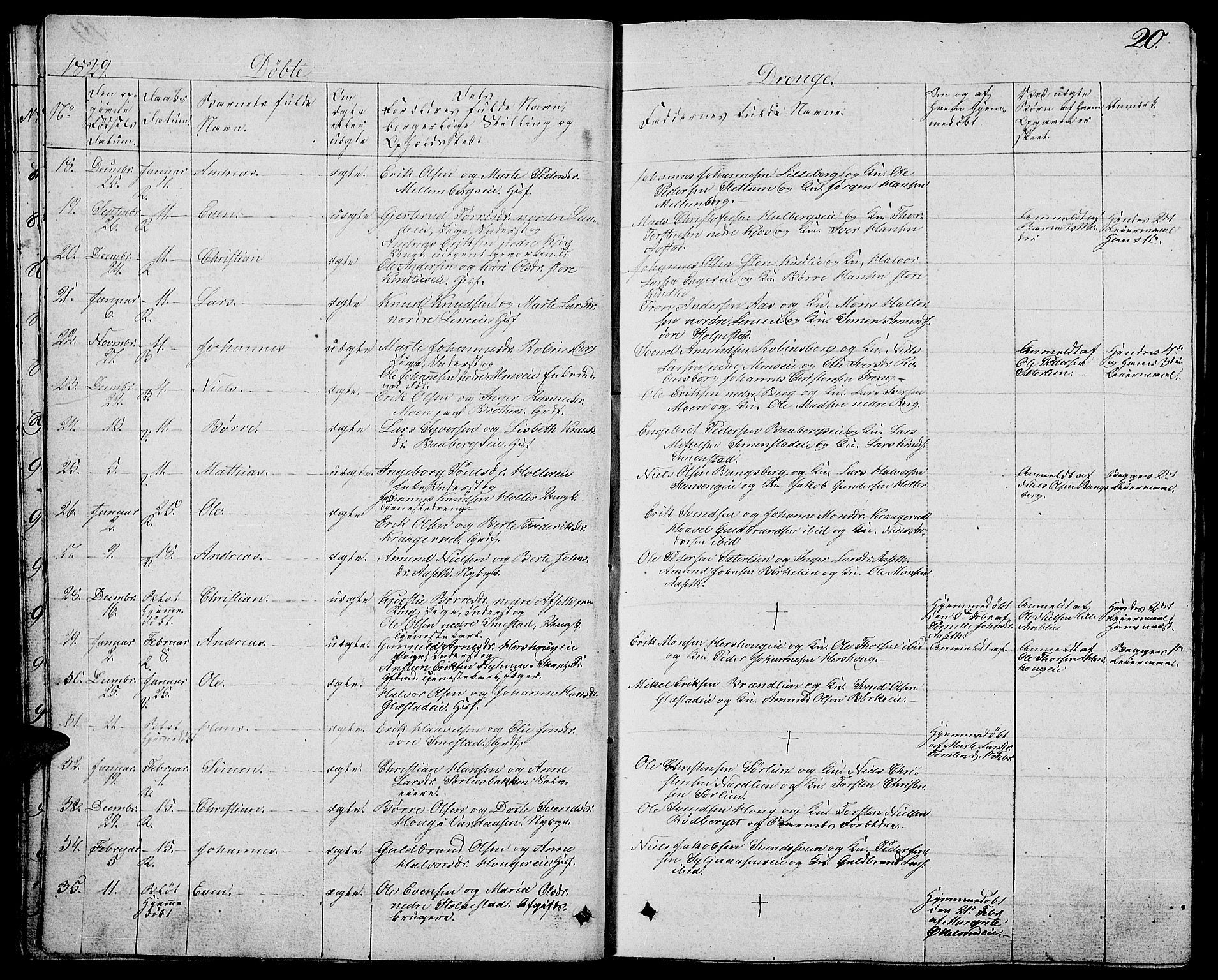 Ringsaker prestekontor, AV/SAH-PREST-014/L/La/L0004: Parish register (copy) no. 4, 1827-1838, p. 20