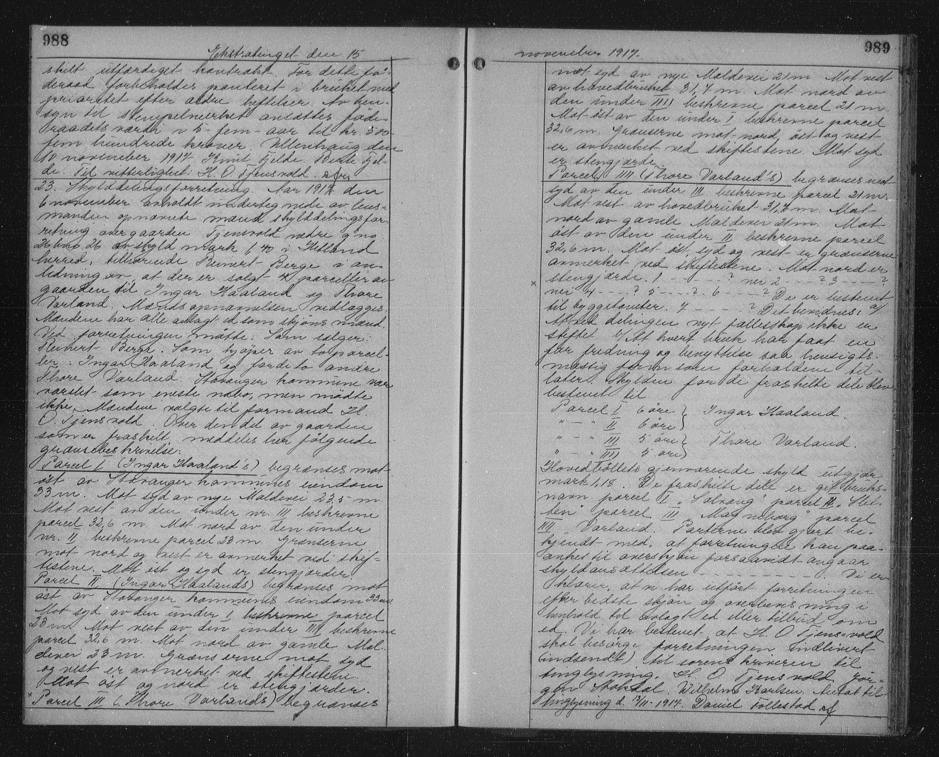 Jæren sorenskriveri, SAST/A-100310/01/4/41/41BF/L0030: Mortgage book no. 30b, 1917-1917, p. 988-989