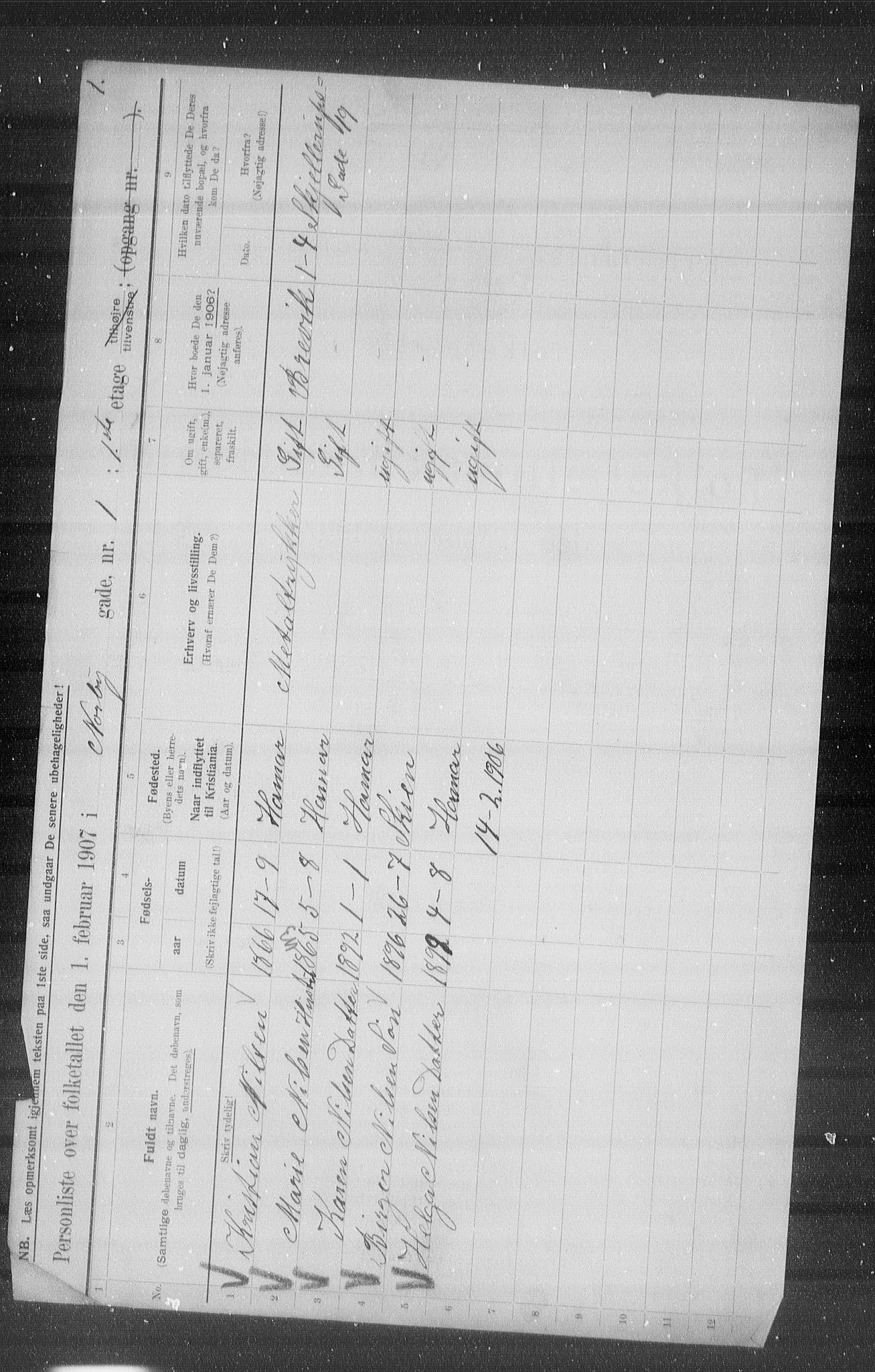 OBA, Municipal Census 1907 for Kristiania, 1907, p. 36580